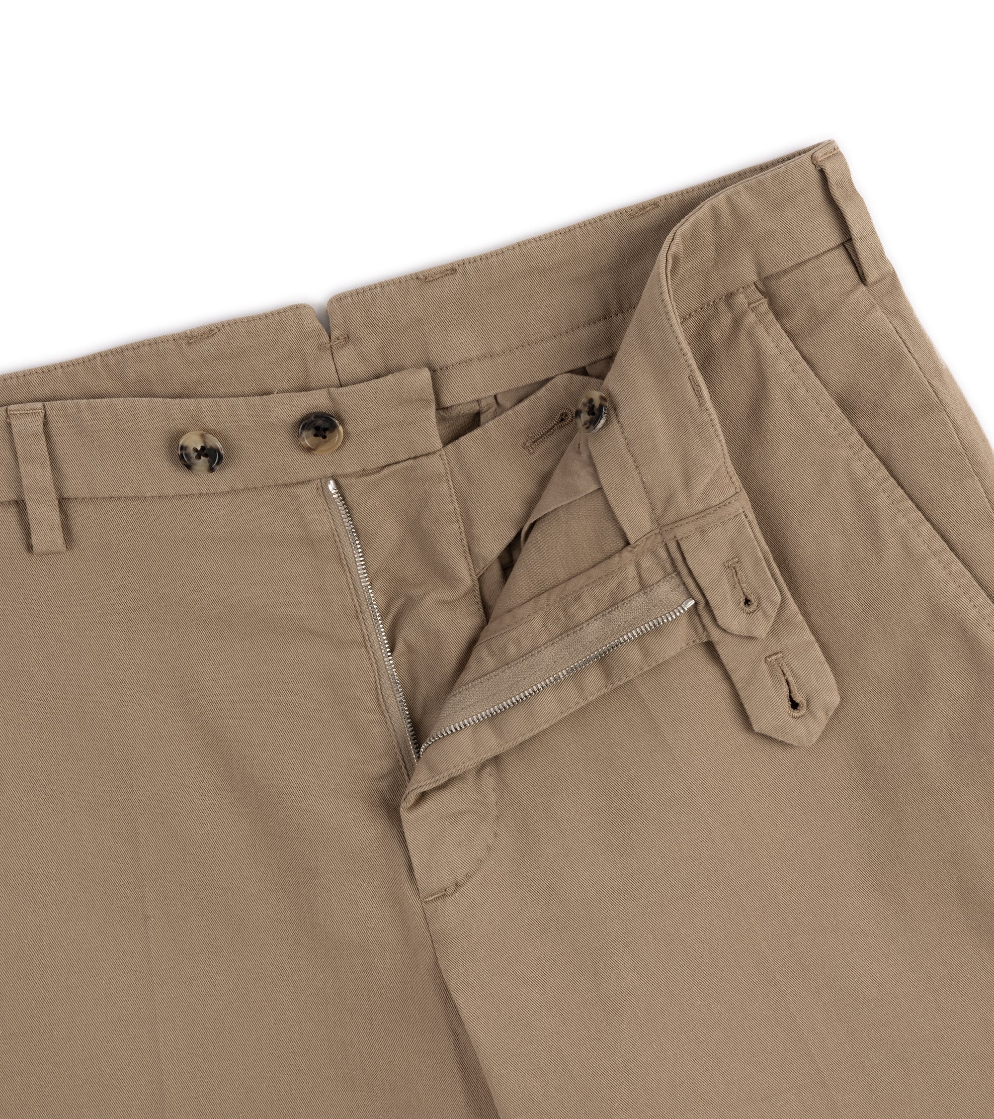 Trunk Palmer Flat Front Cotton Twill Trousers: Dark Beige