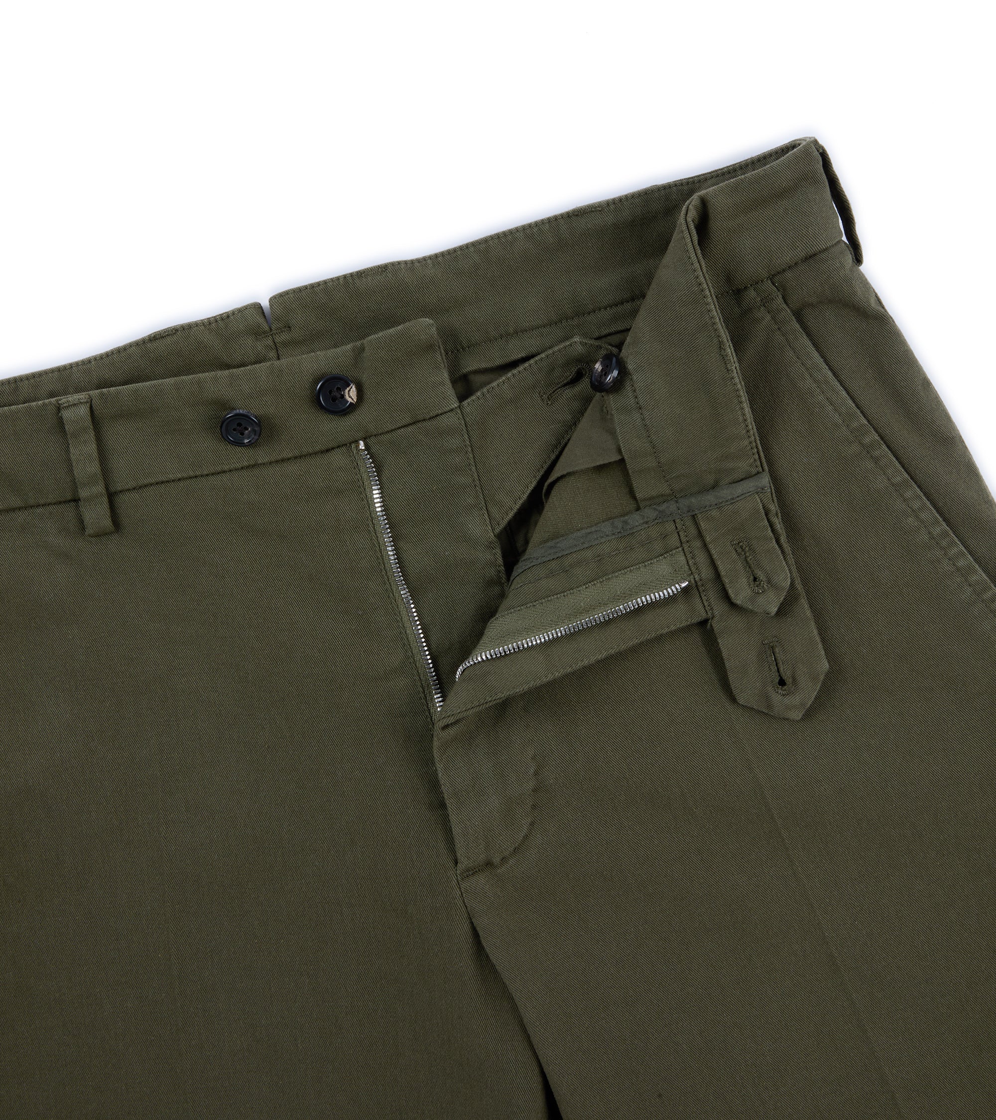 Trunk Palmer Flat Front Cotton Twill Trousers: Olive