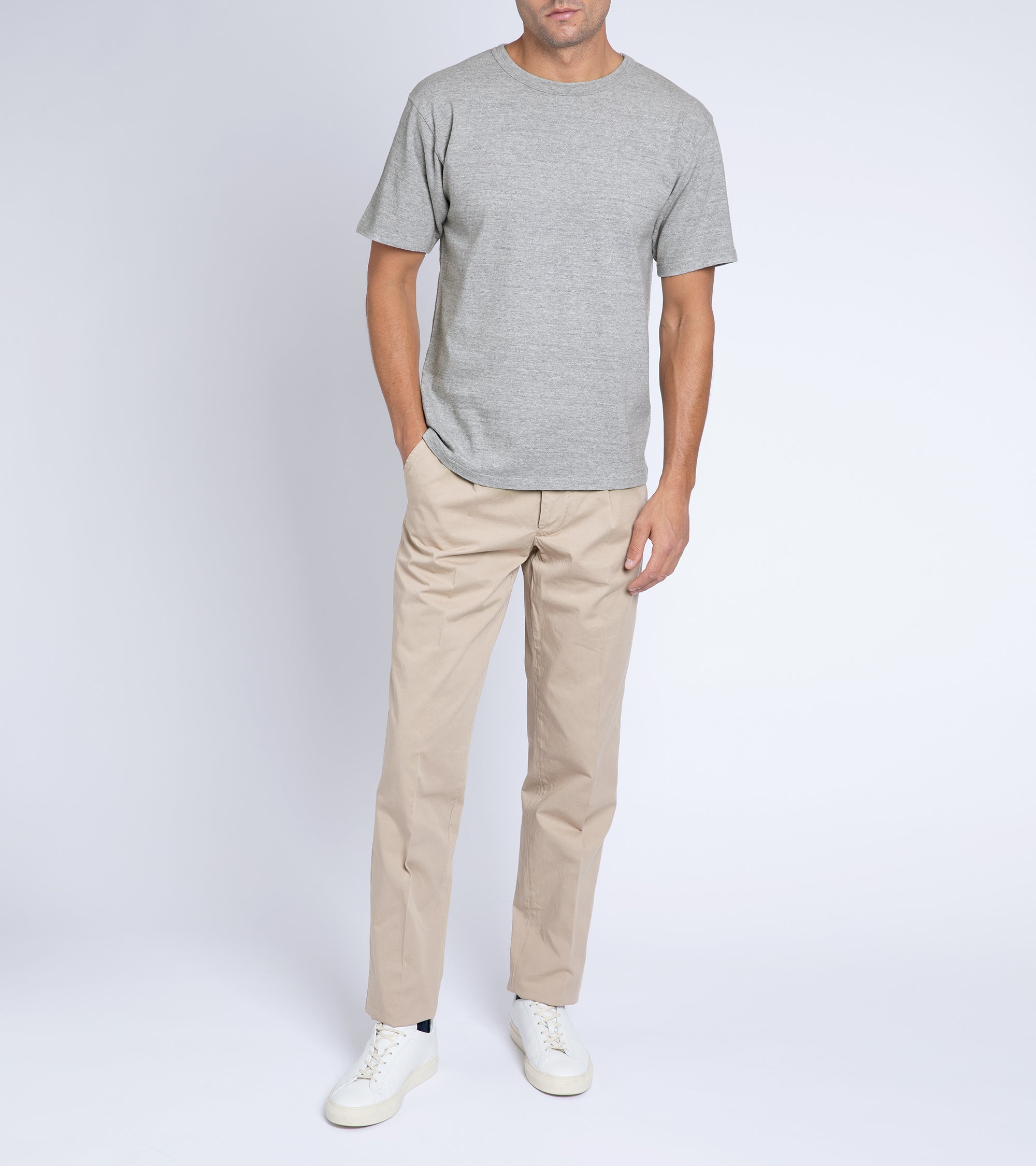 Trunk Hollen Single Pleat Cotton Trousers: Beige