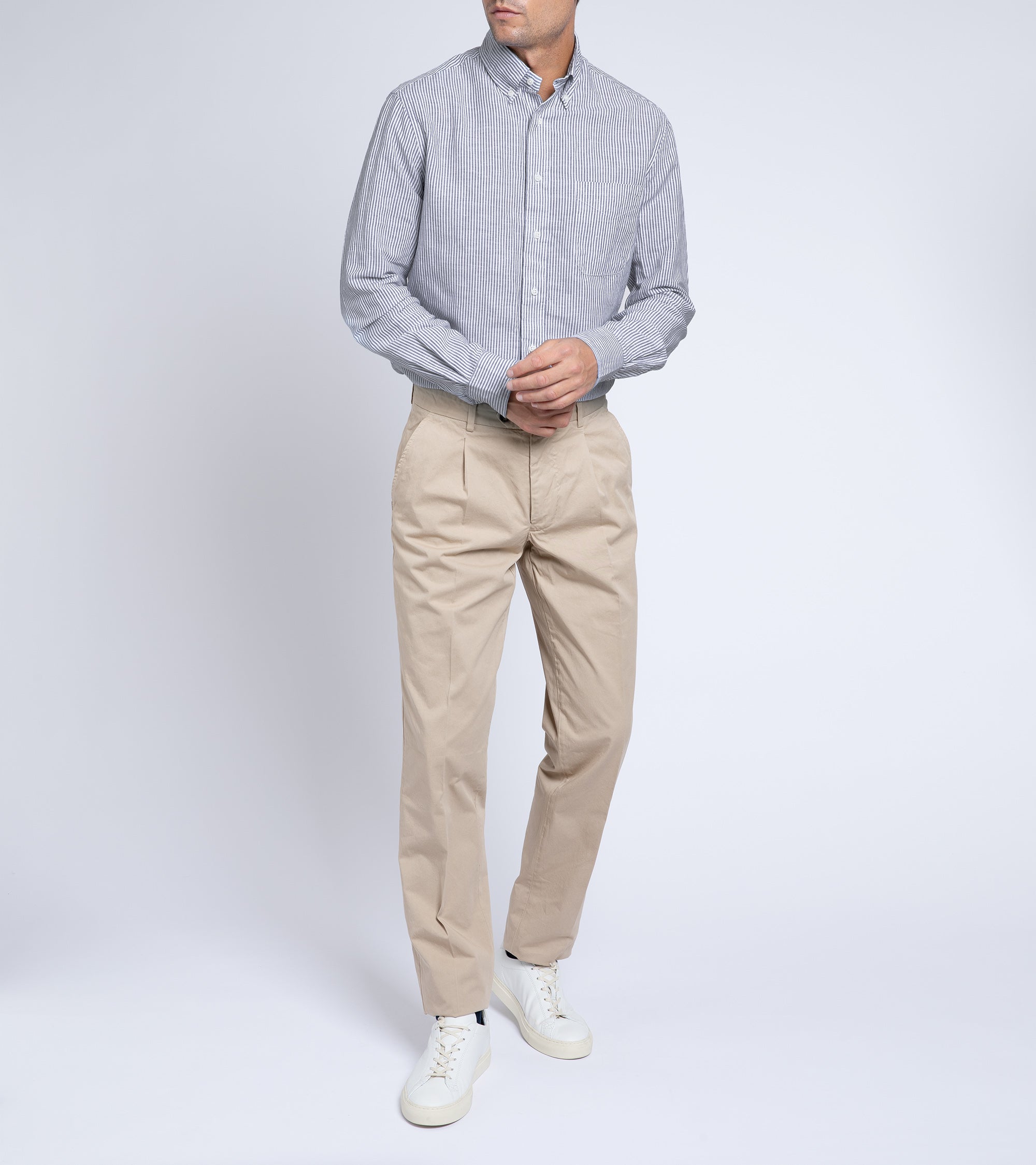 Trunk Hollen Single Pleat Cotton Trousers: Beige