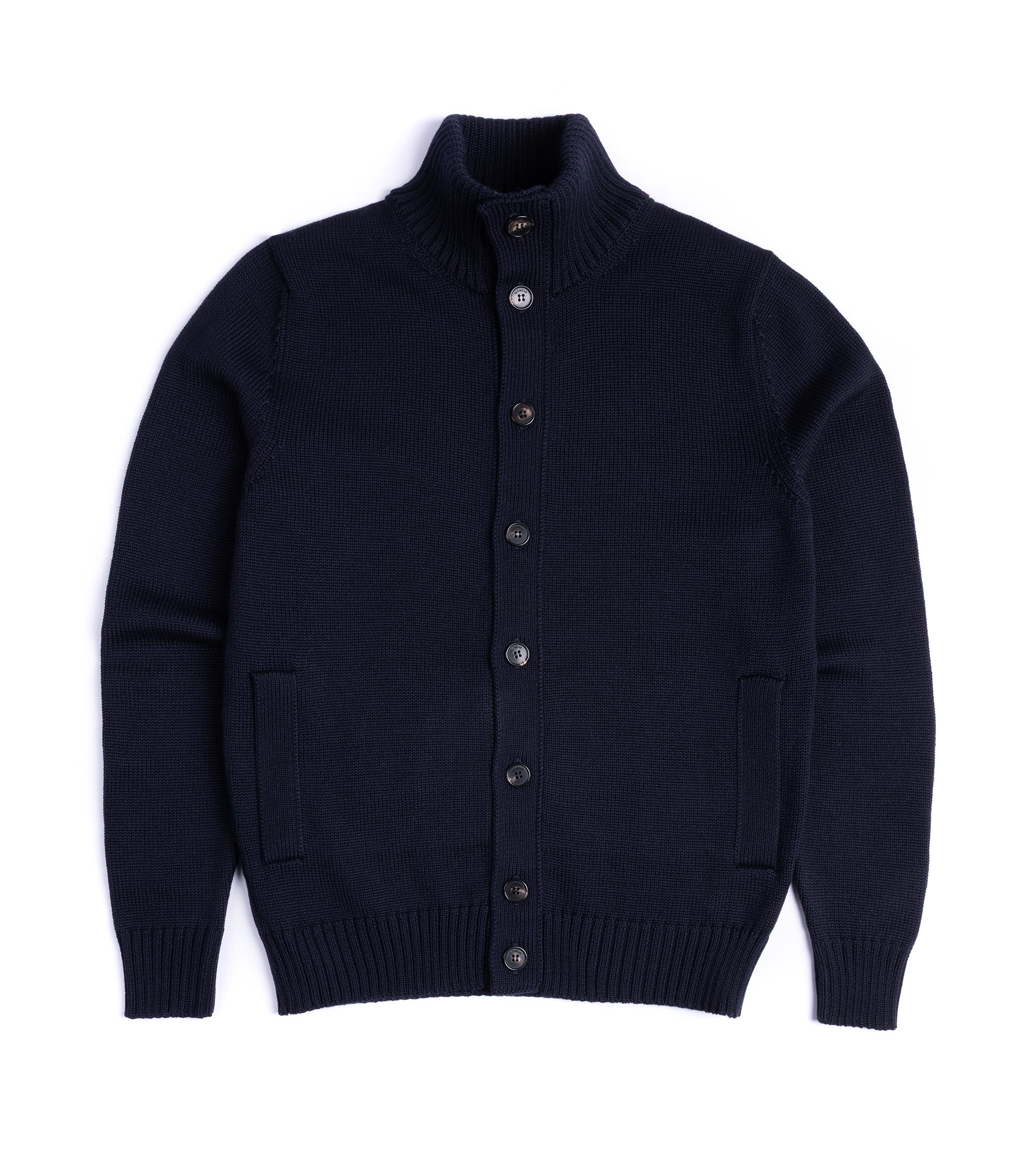 Zanone 7 Gauge Wool Cardigan: Navy