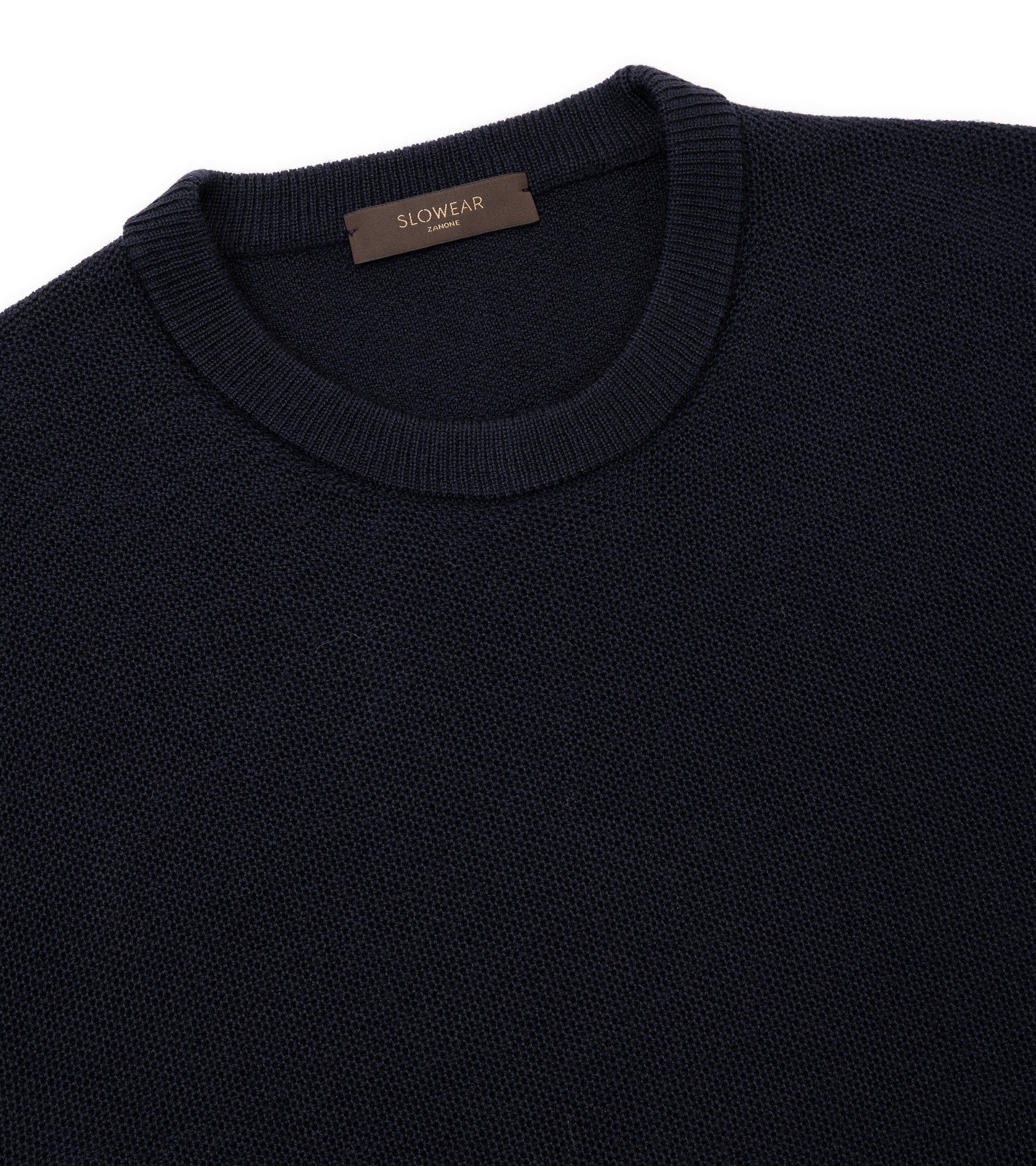 Zanone Wool Honeycomb Crew Neck Sweater: Navy