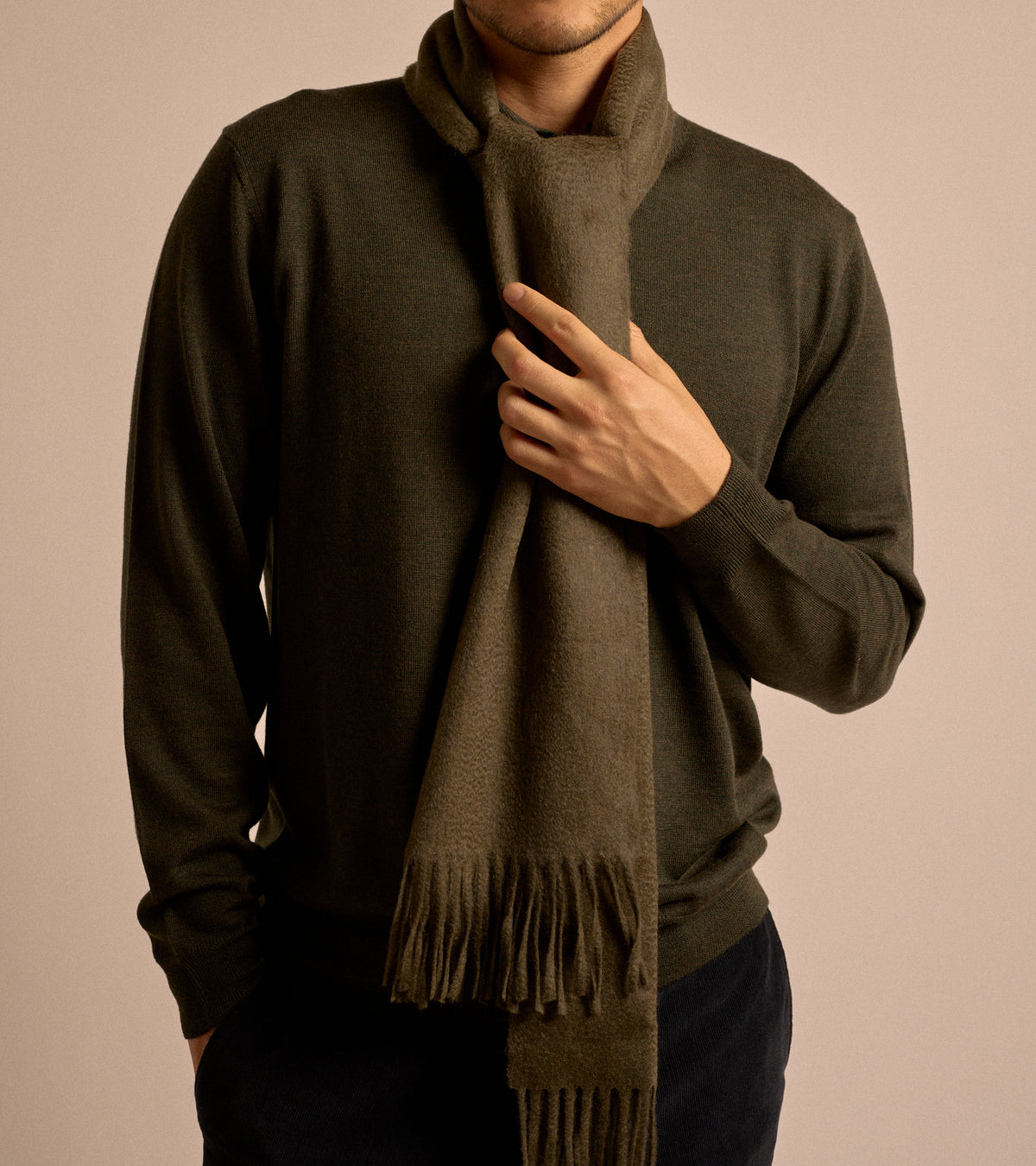 Begg x Co Arran Solid Oversized Cashmere Scarf: Loden