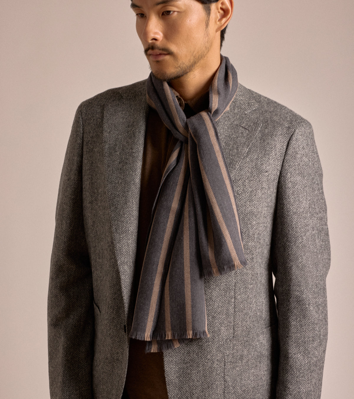 Bigi Wool Silk Lasagna Stripe Scarf: Grey