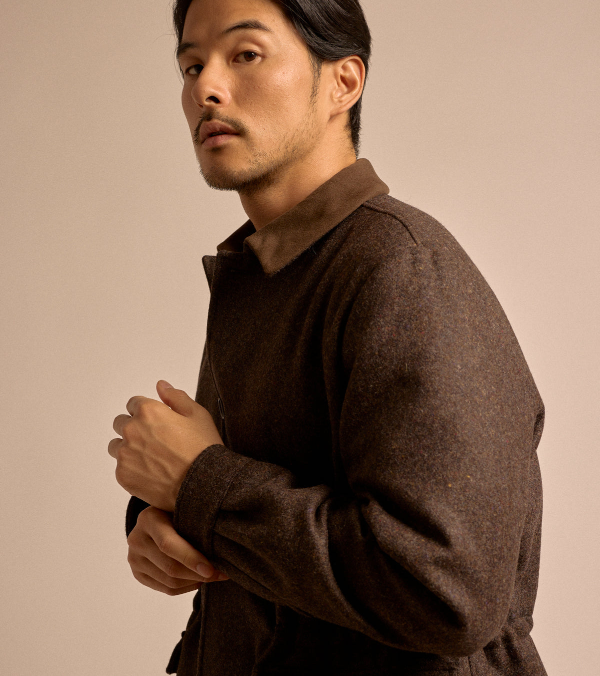 Caruso Shetland Wool Paddock Jacket: Dark Brown