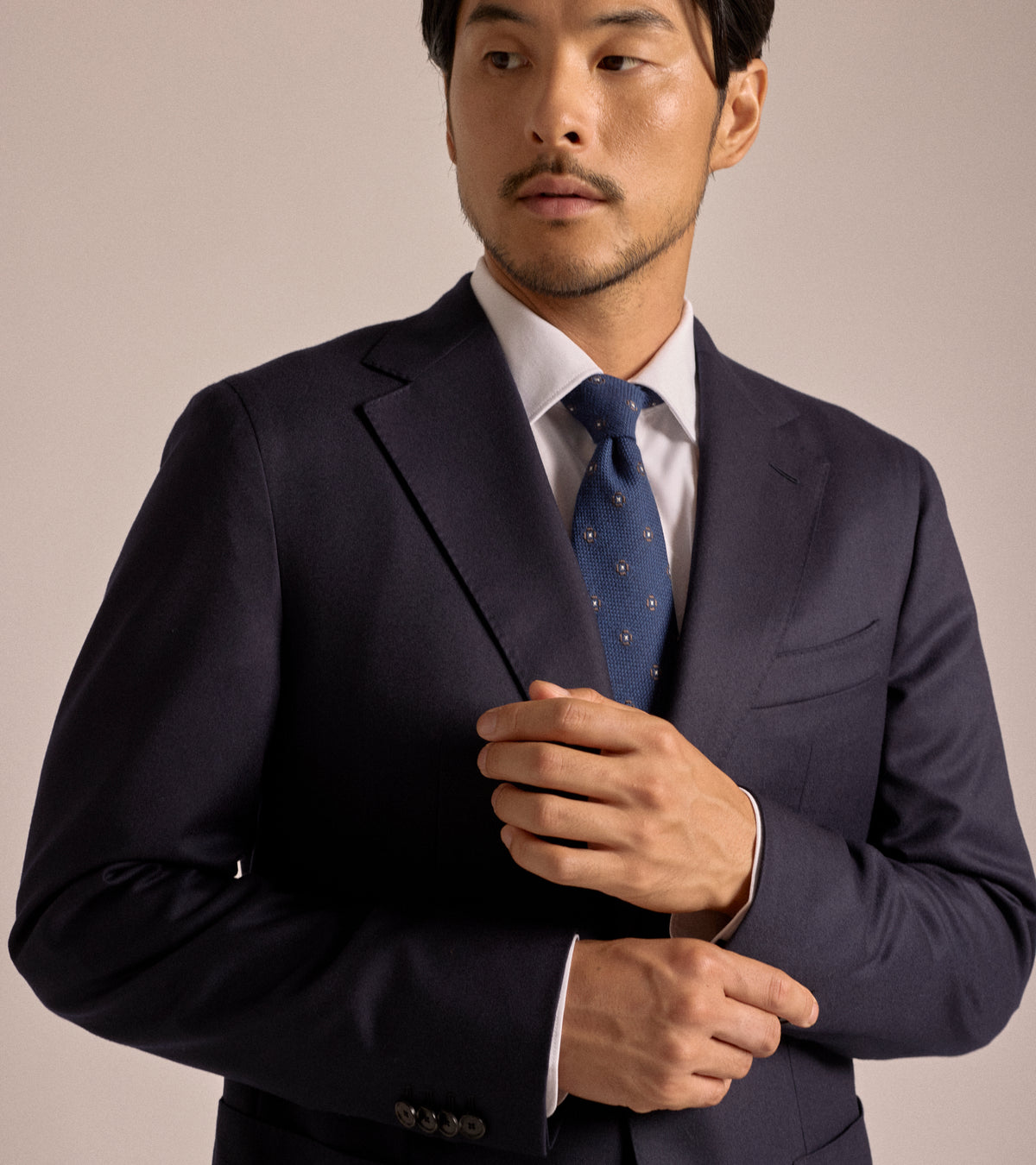 Caruso Superlight Wool Flannel Suit: Navy