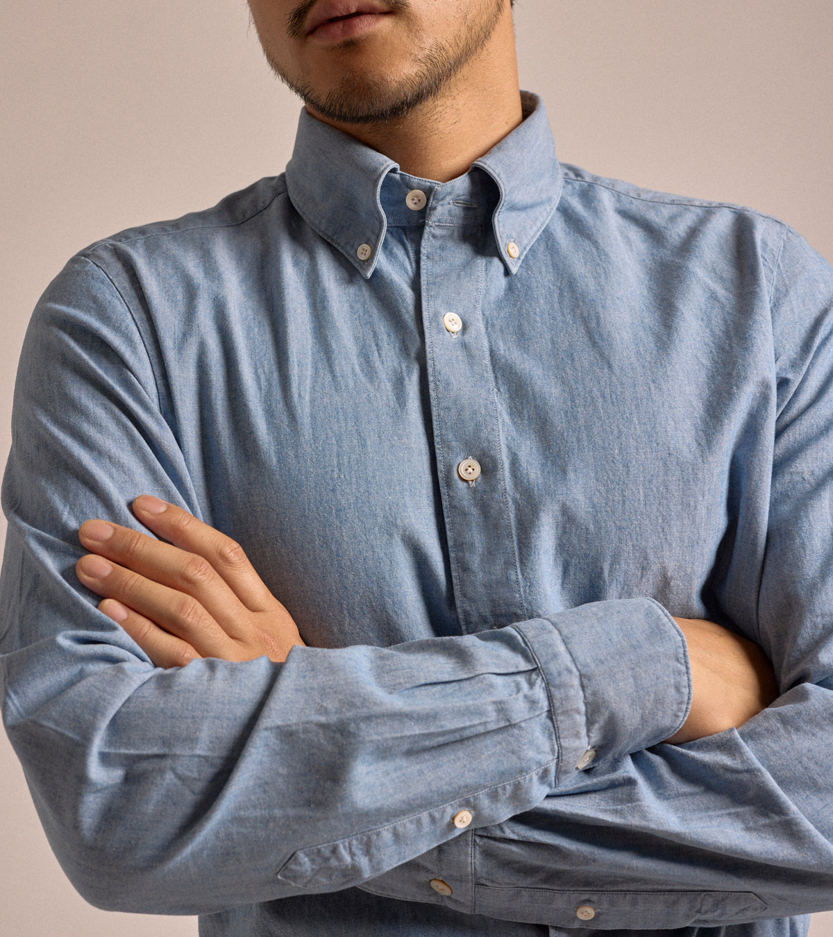 Finamore Gaeta Classic Cotton Leonardo Button Down Sport Shirt: Chambray