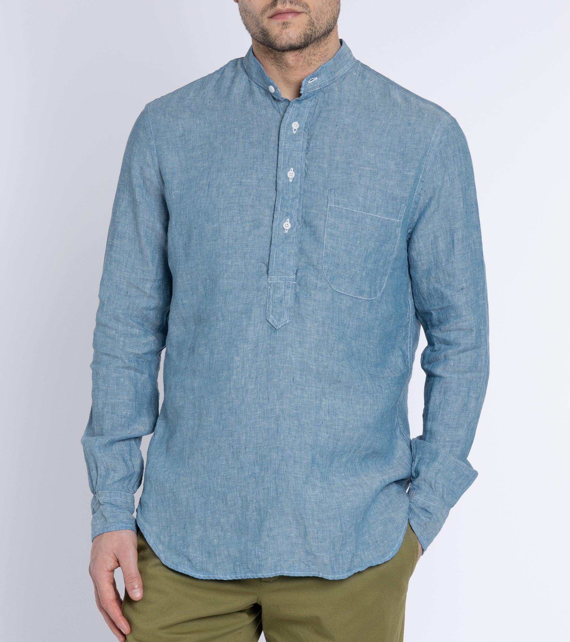Gitman Vintage Linen Band Collar Popover Shirt: Chambray