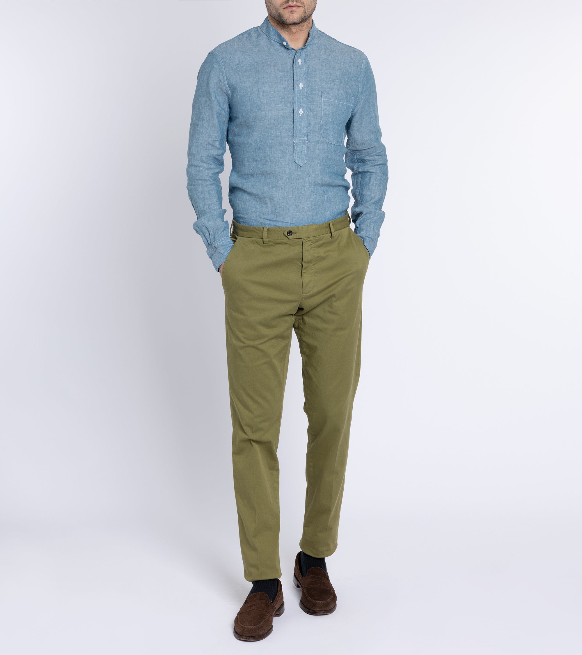 Gitman Vintage Linen Band Collar Popover Shirt: Chambray