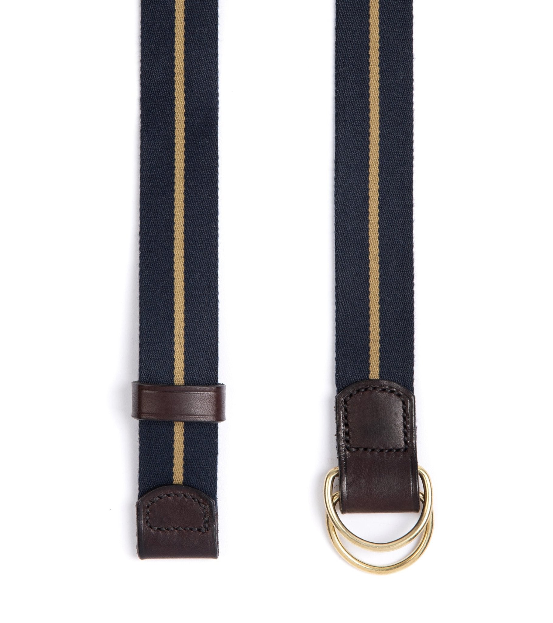 Hardy & Parsons D-Ring Canvas Belt: Navy Stripe - Trunk Clothiers