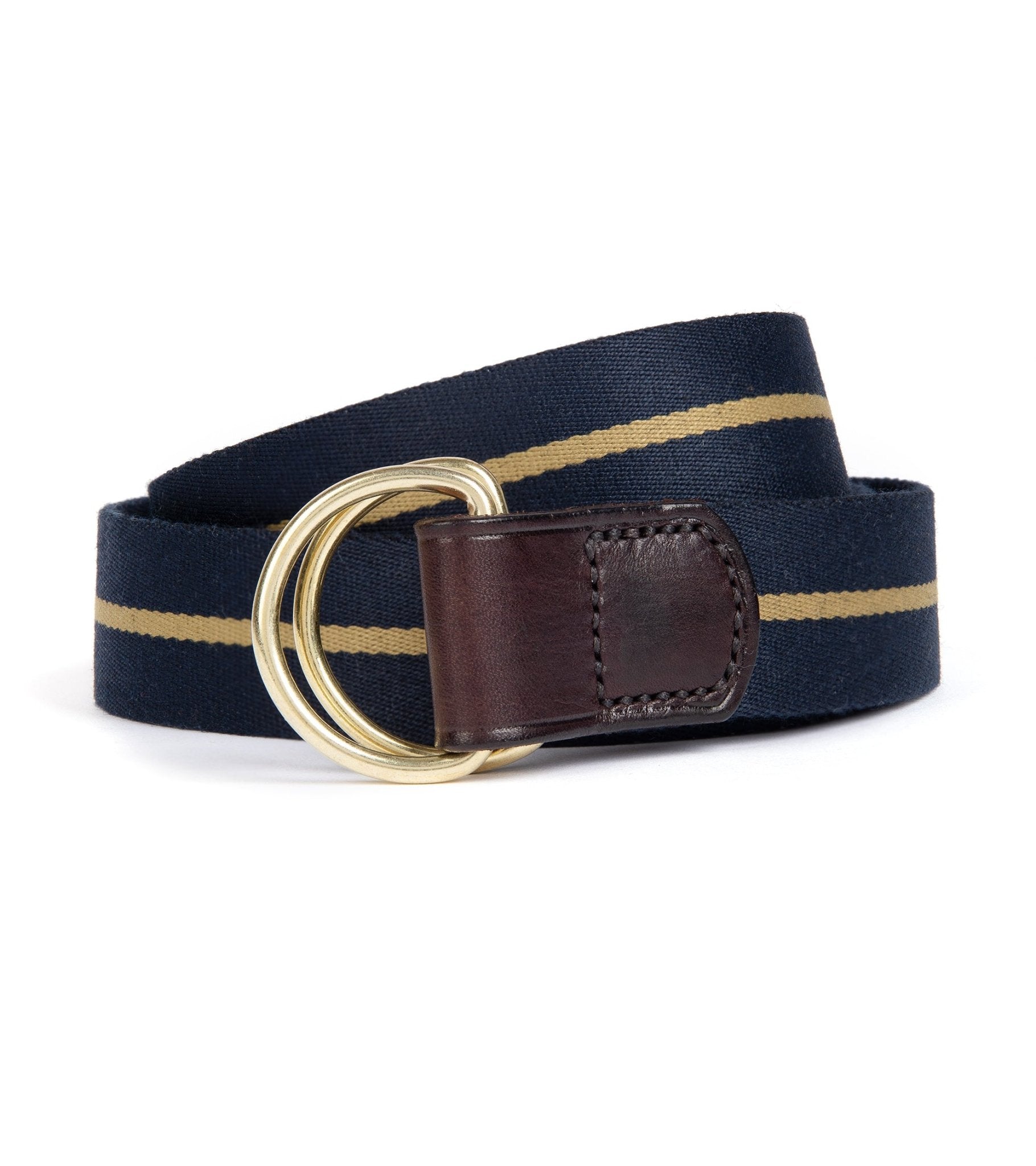Hardy & Parsons D-Ring Canvas Belt: Navy Stripe - Trunk Clothiers