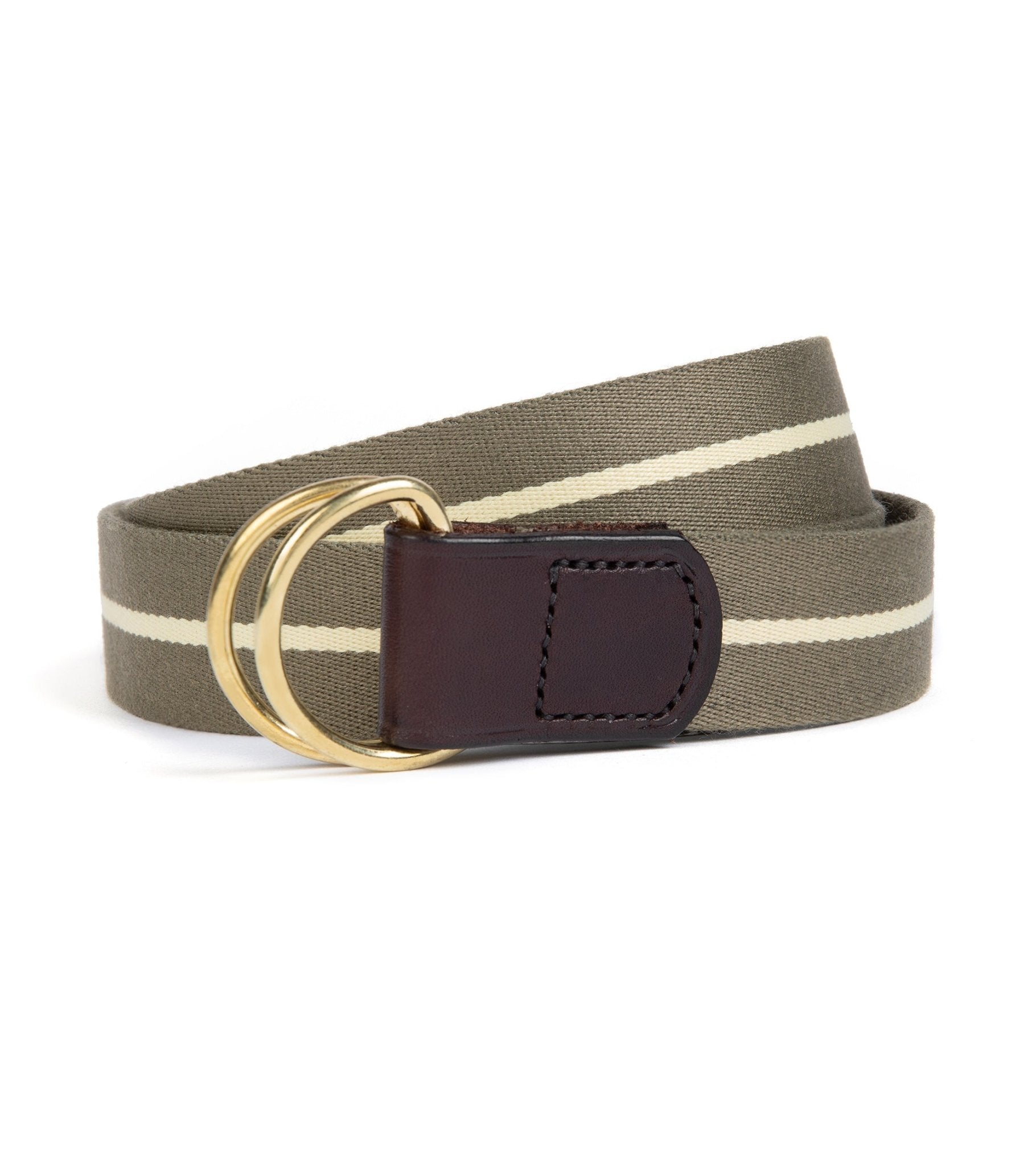 Hardy & Parsons D-Ring Canvas Belt: Olive Stripe - Trunk Clothiers