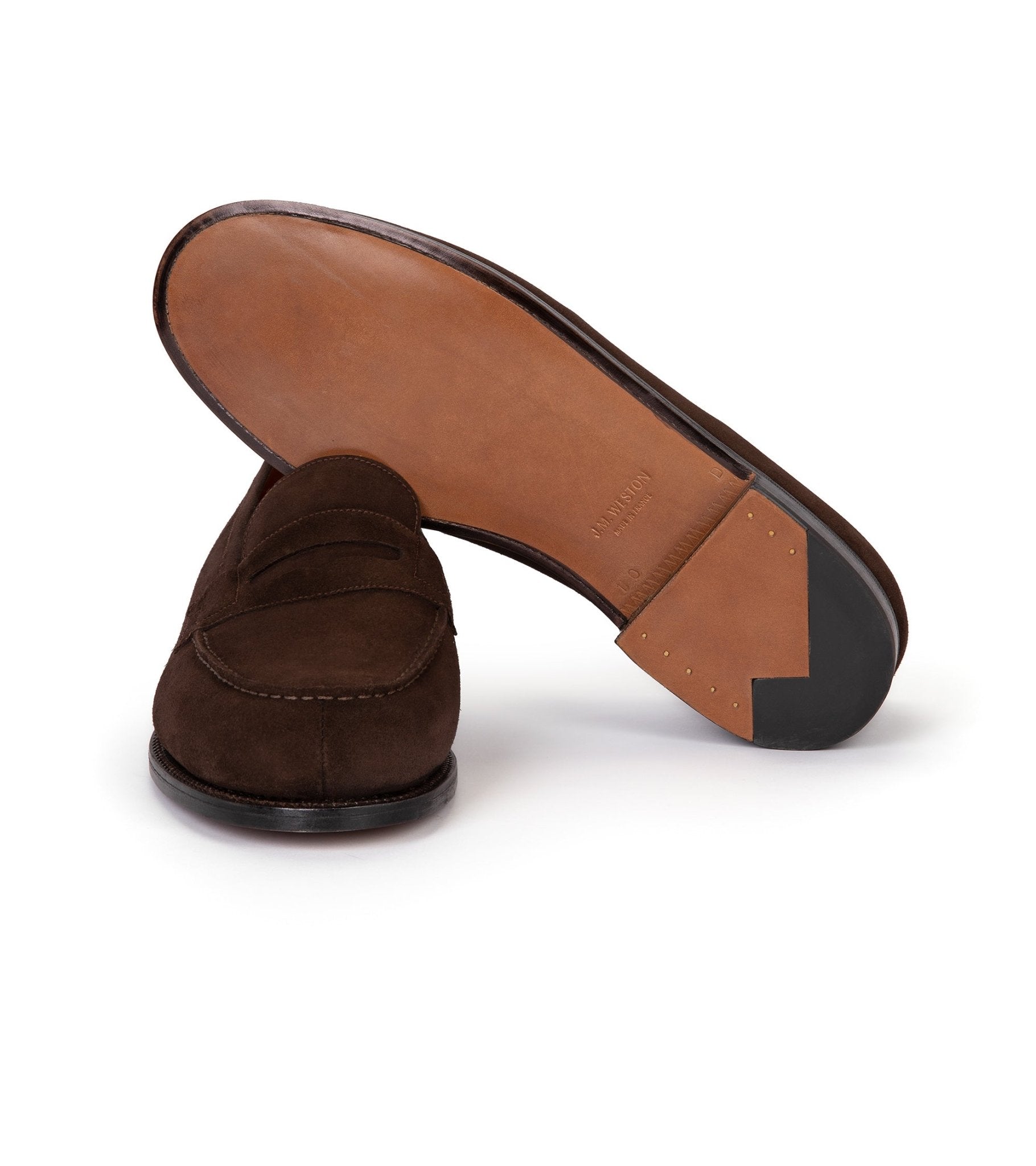 J.M. Weston Calfskin Suede 180 Loafer: Brown - Trunk Clothiers