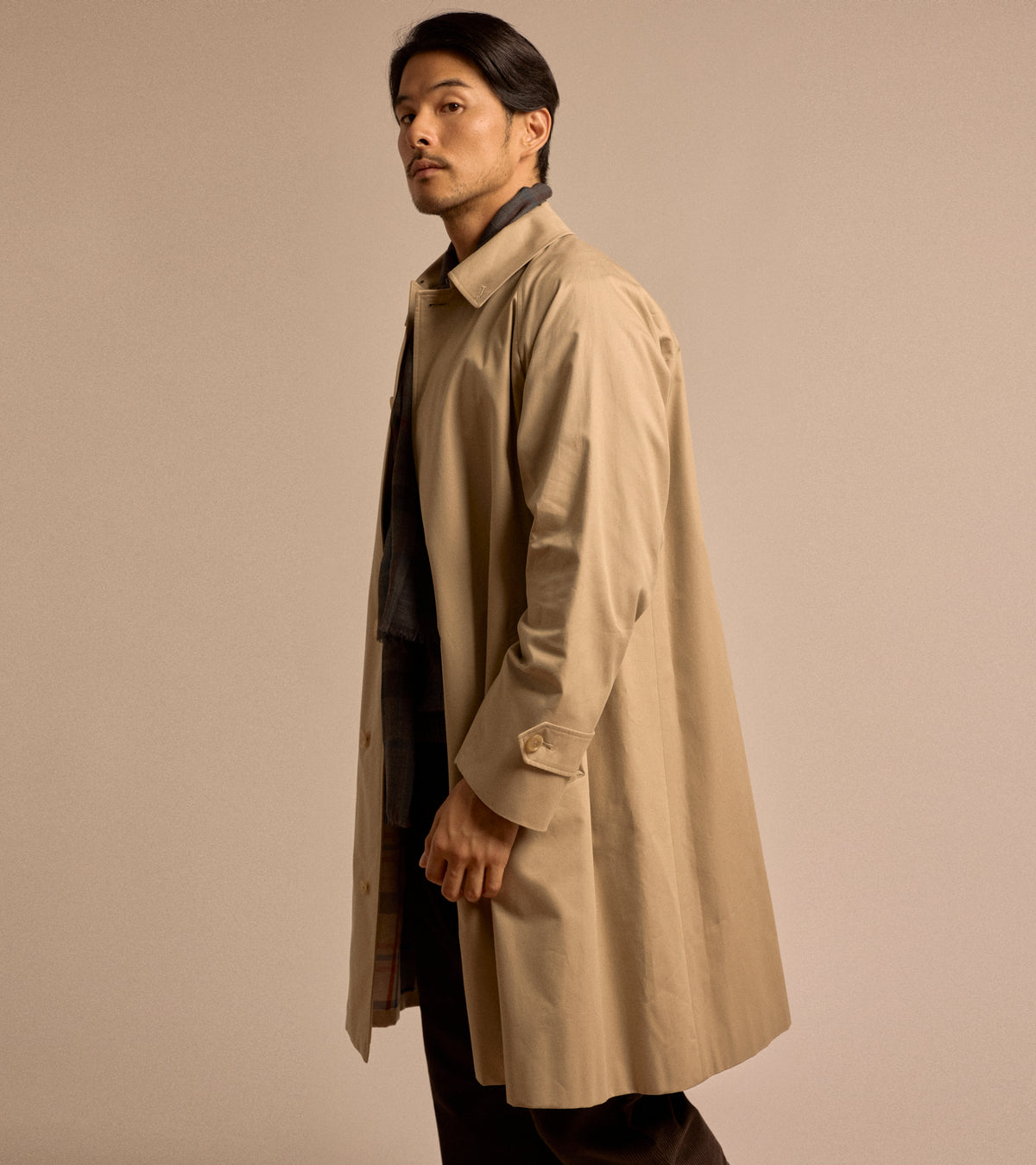 Sanyo 100 Year Lightweight Gabardine Balmacaan Coat: Beige
