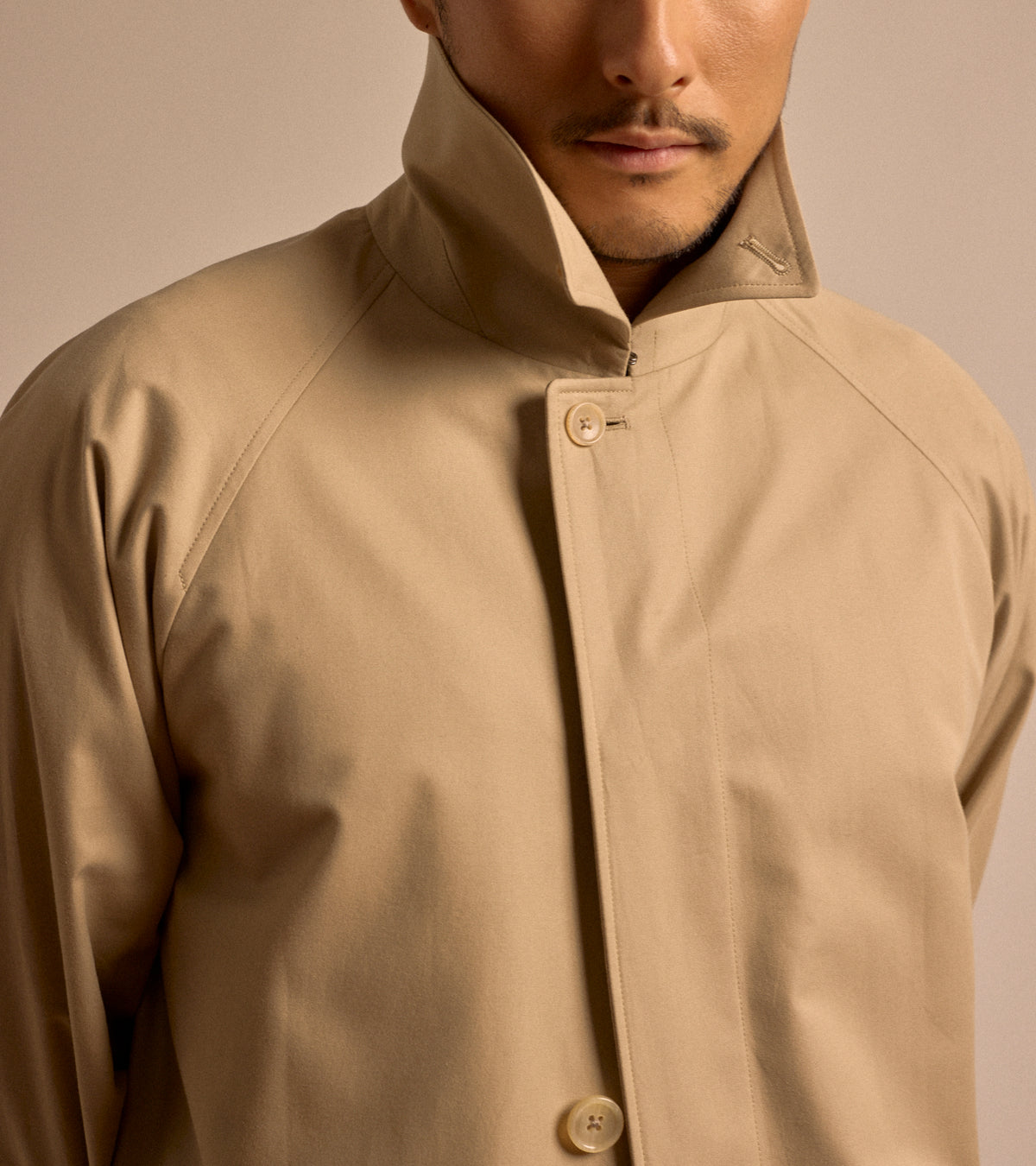 Sanyo 100 Year Lightweight Gabardine Balmacaan Coat: Beige