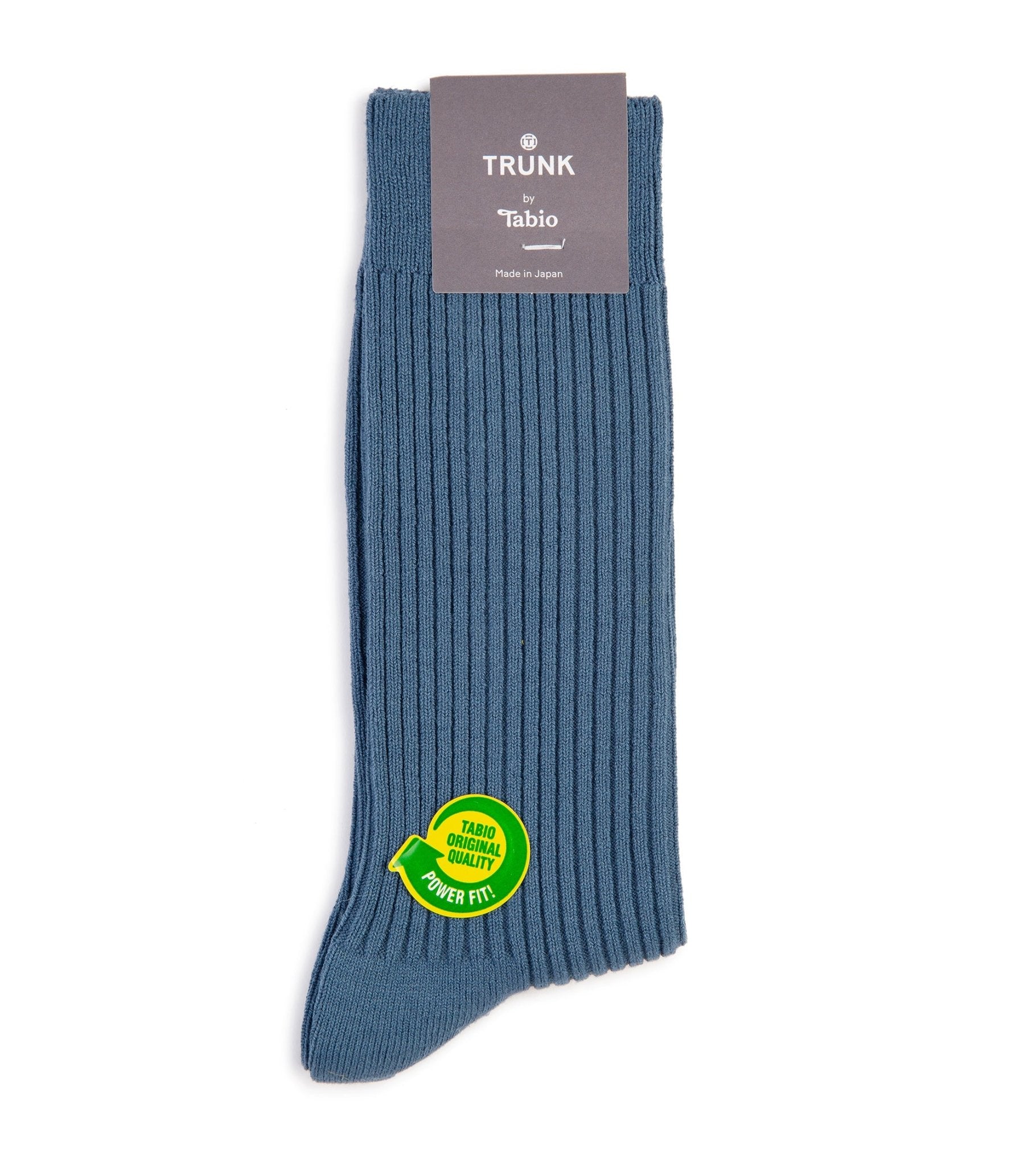 Tabio Power Fit Crew Socks: Blue - Trunk Clothiers