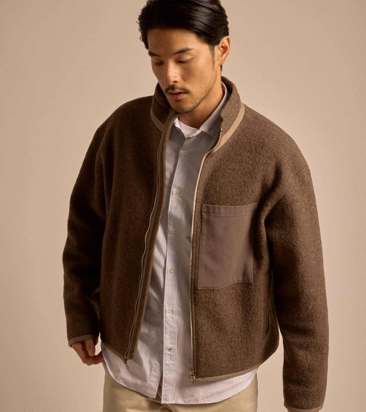 De Bonne Facture Boiled Wool Bookstore Jacket: Ash Brown