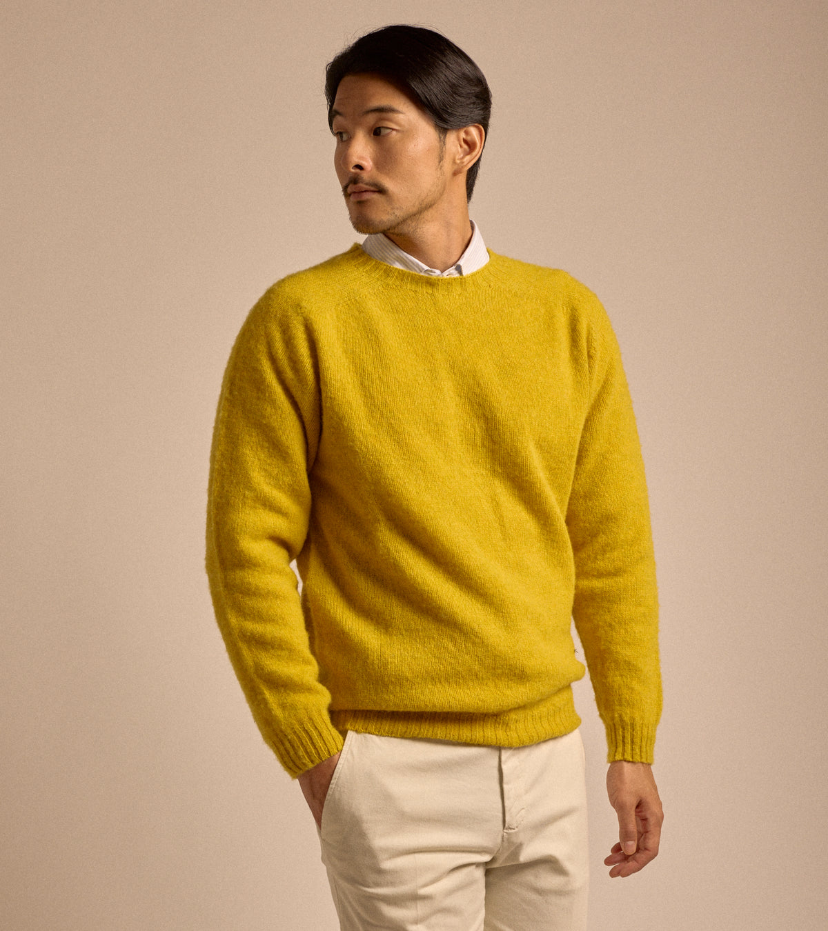 Trunk Goswell Brushed Lambswool Crew Neck Sweater in citrus, product photo.
