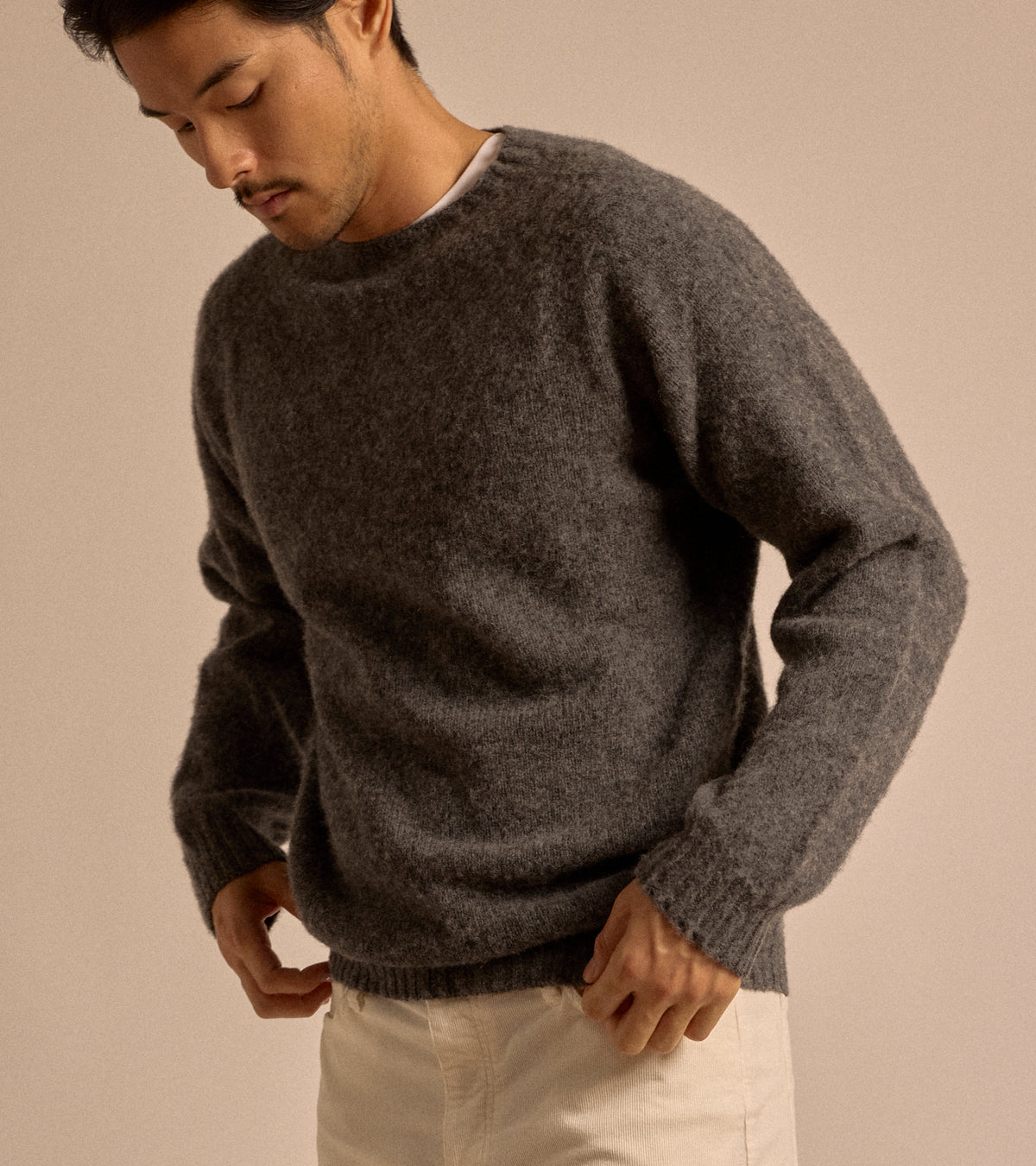 Trunk Goswell Brushed Lambswool Crew Neck Sweater: Dark Grey