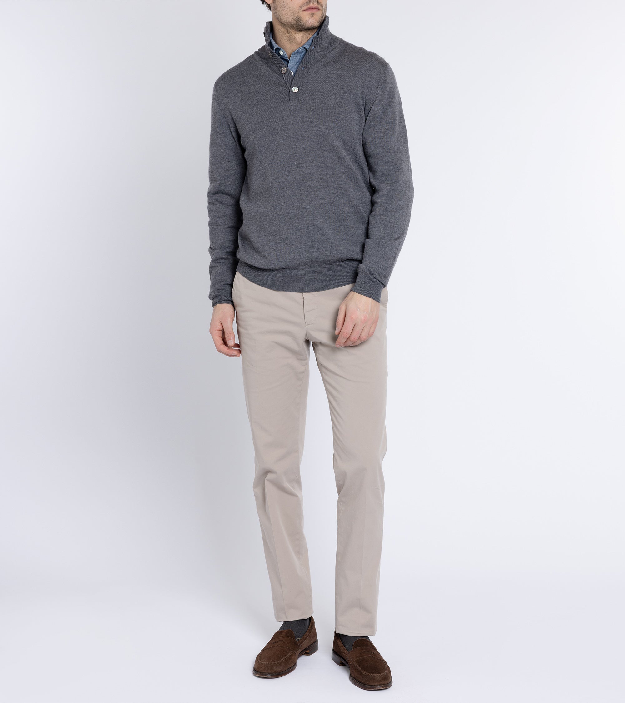 Trunk Bennet Merino Button Neck Sweater: Grey