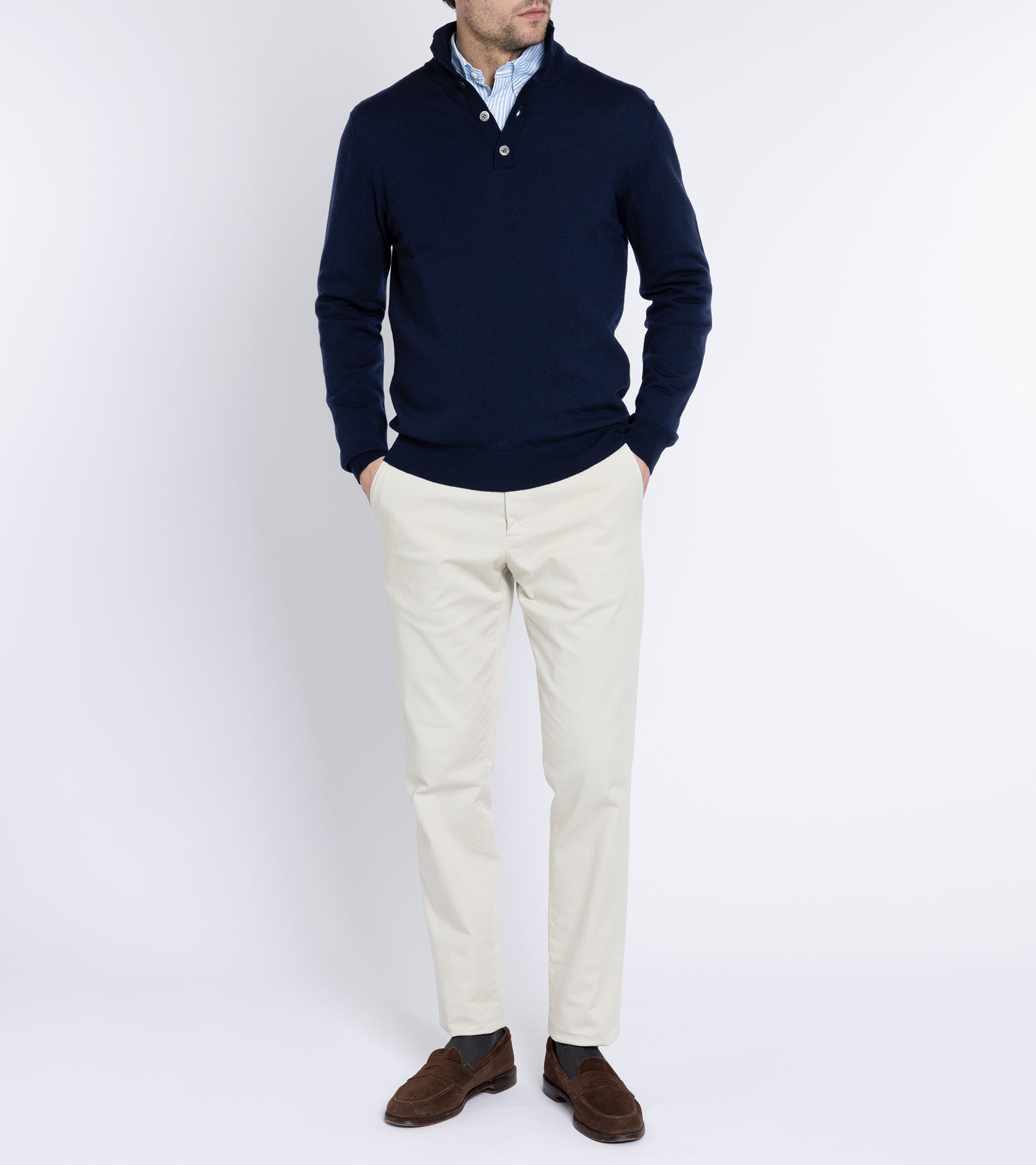 Trunk Bennet Merino Button Neck Sweater: Navy
