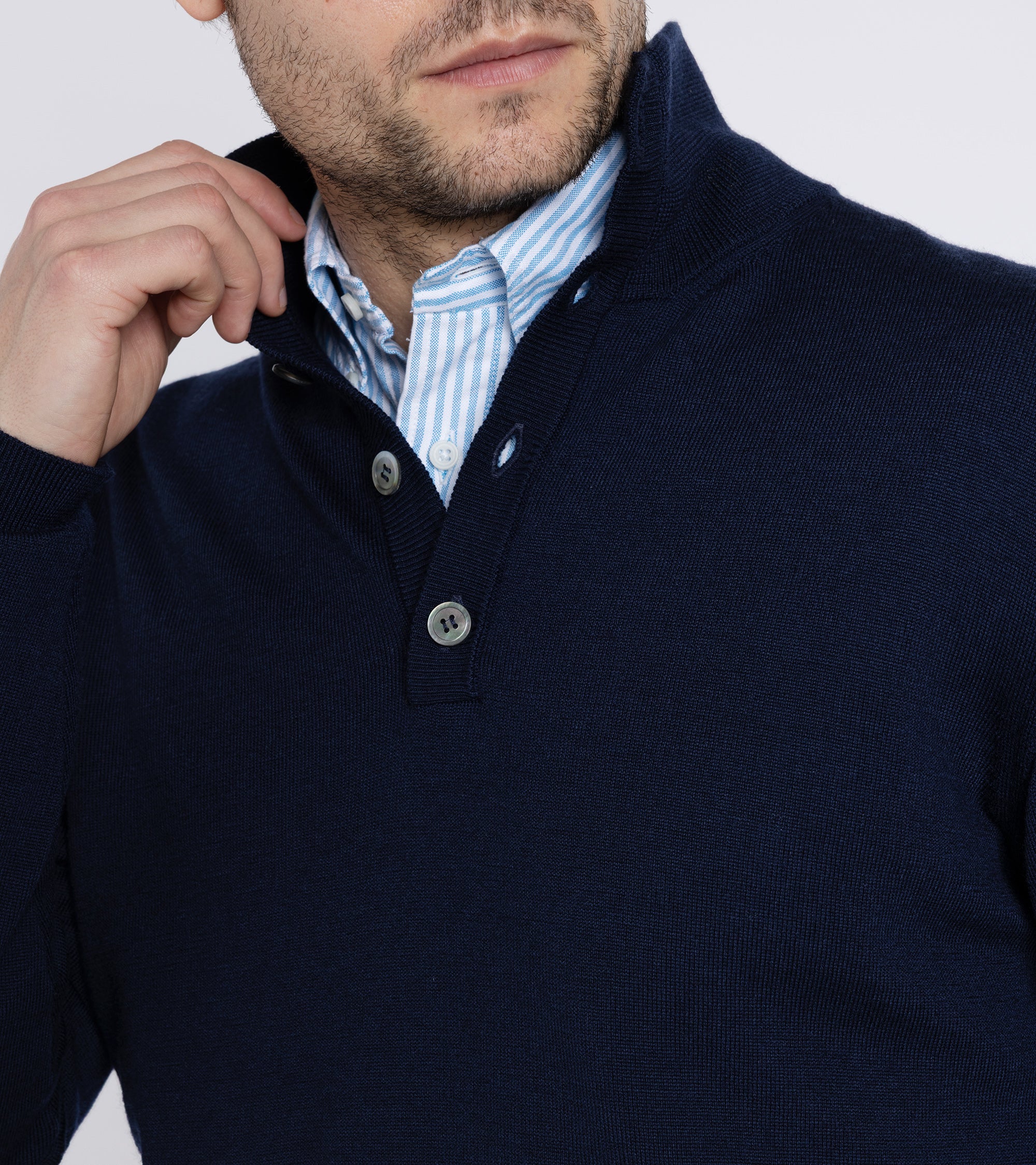 Trunk Bennet Merino Button Neck Sweater: Navy