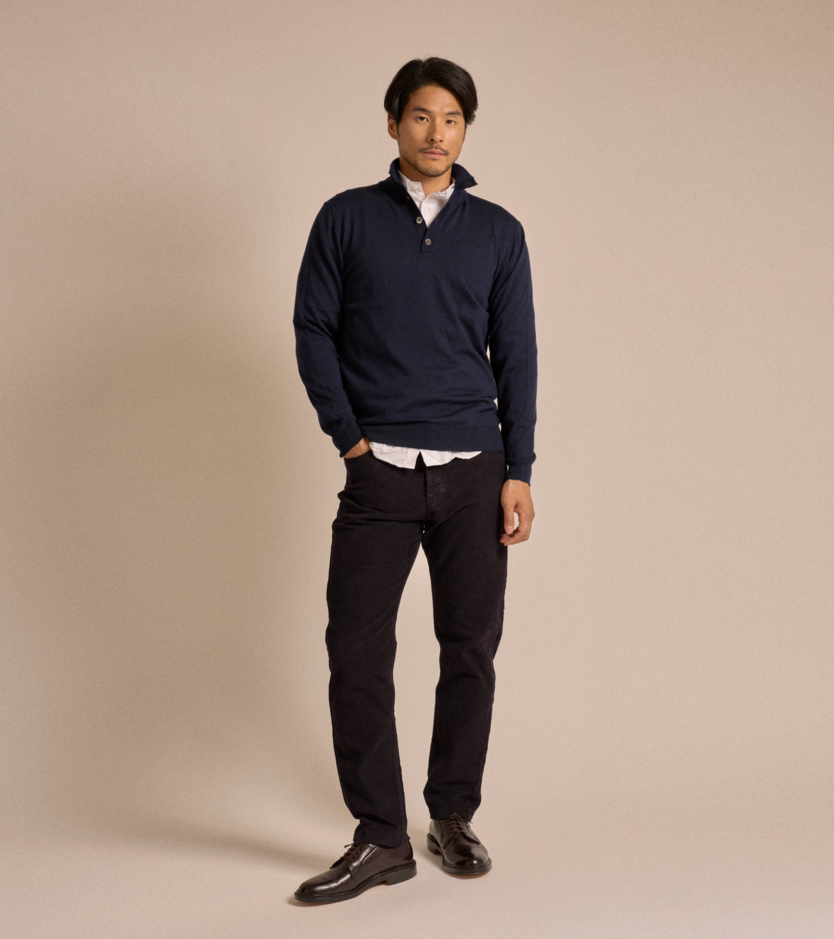 Trunk Bennet Merino Button Neck Sweater: Navy