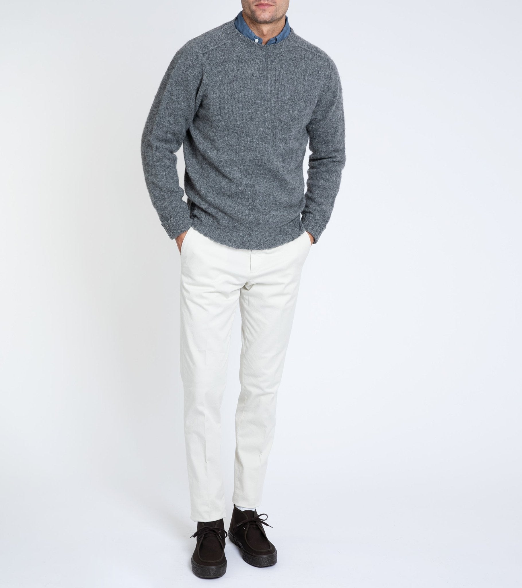 Trunk Berwick Brushed Shetland Crew Sweater: Dark Grey - Trunk Clothiers