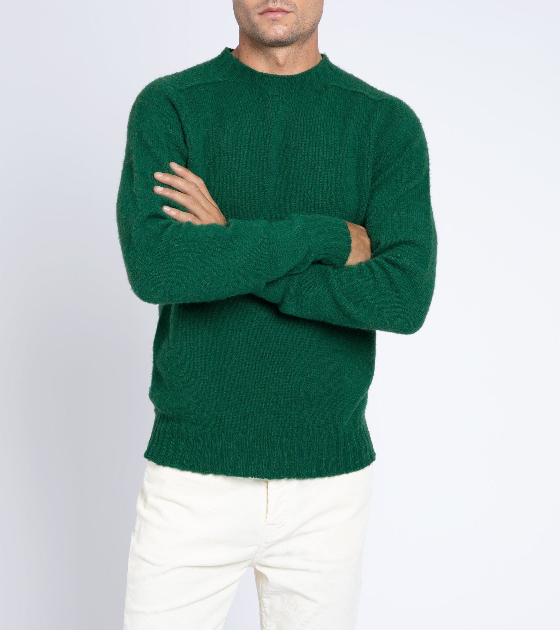 Trunk Berwick Brushed Shetland Crew Sweater: Malachite Green - Trunk Clothiers