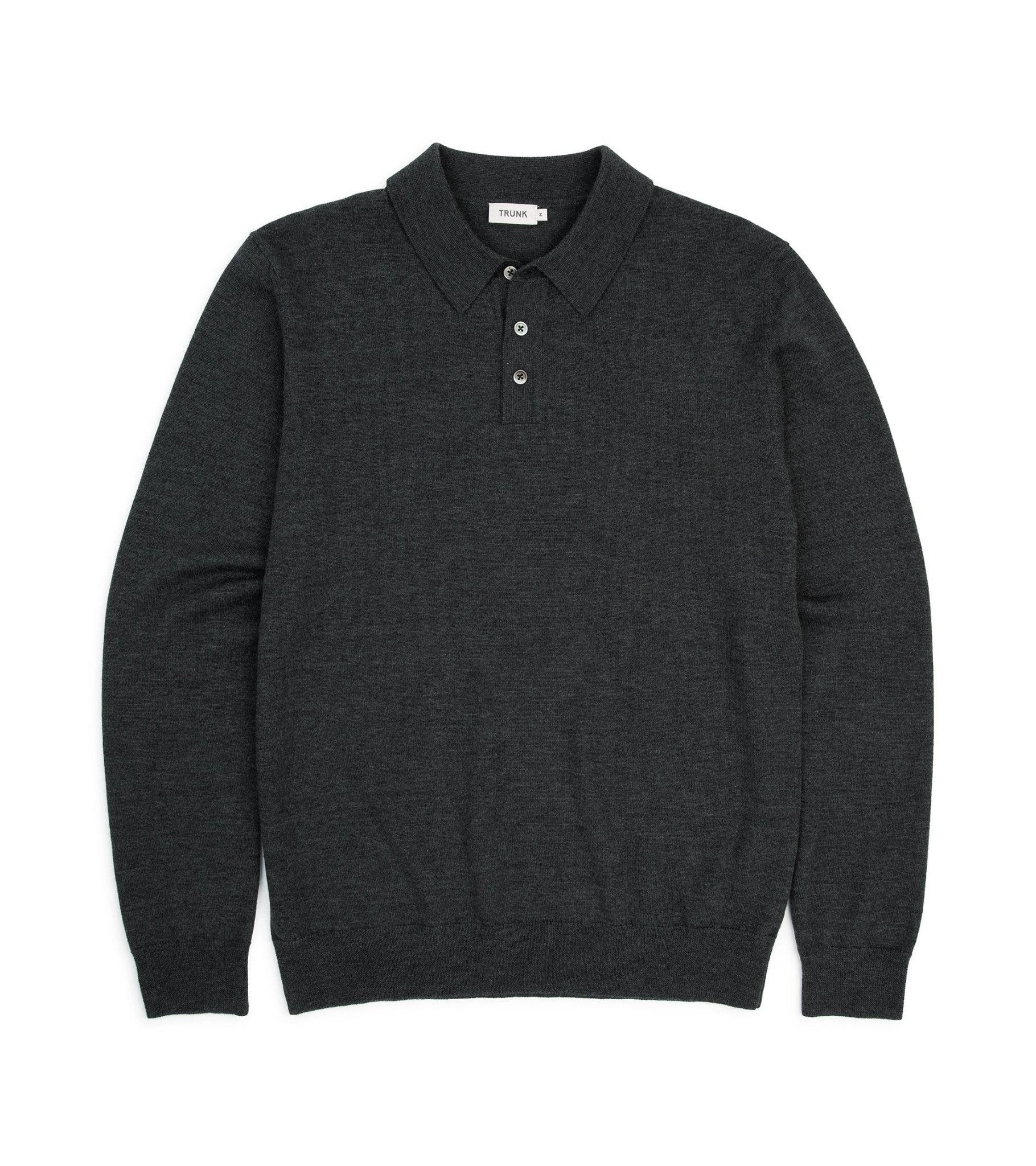 Trunk Enford Merino Knit Long Sleeve Polo Shirt: Charcoal - Trunk Clothiers