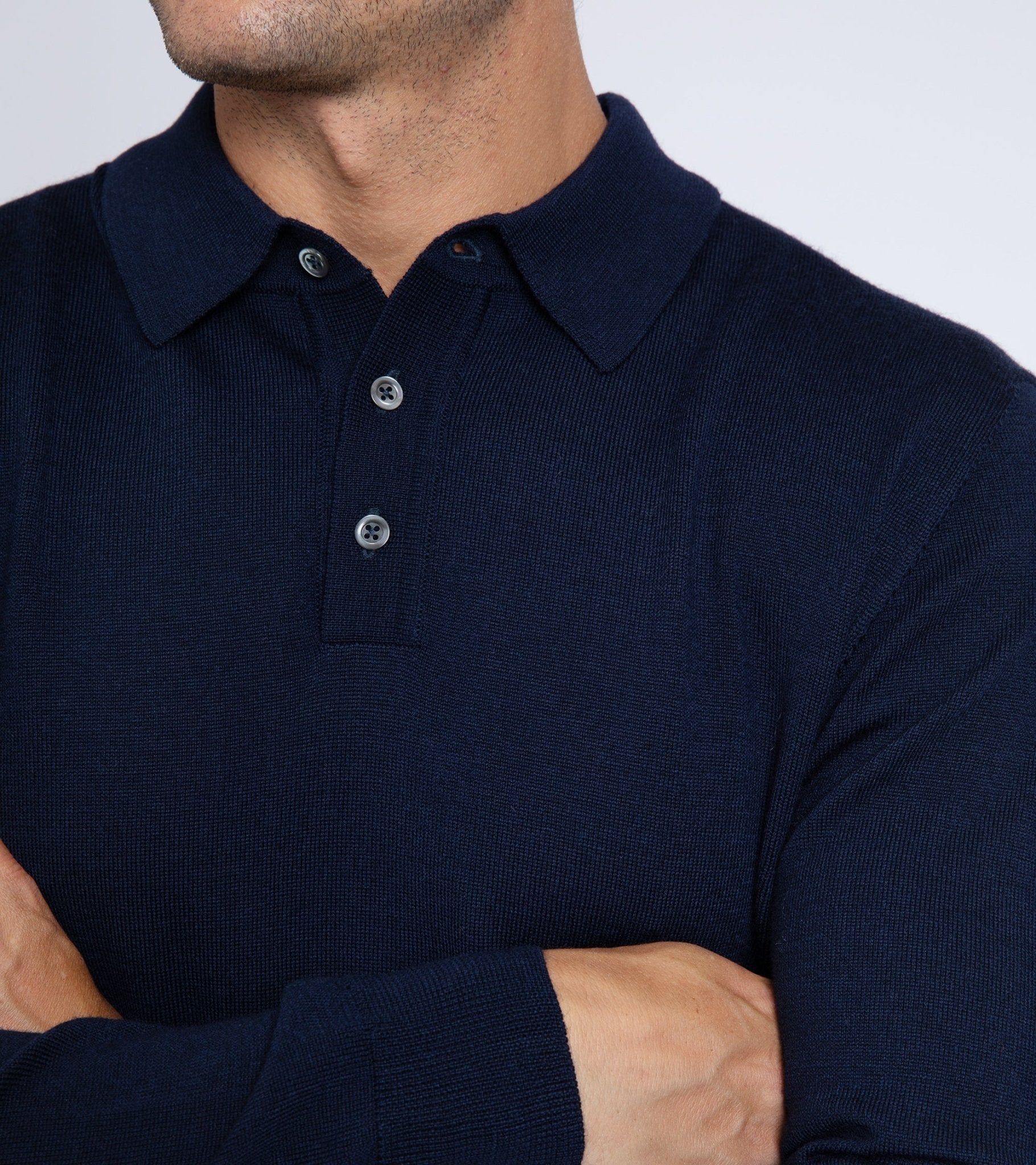 Trunk Enford Merino Knit Long Sleeve Polo Shirt: Navy - Trunk Clothiers