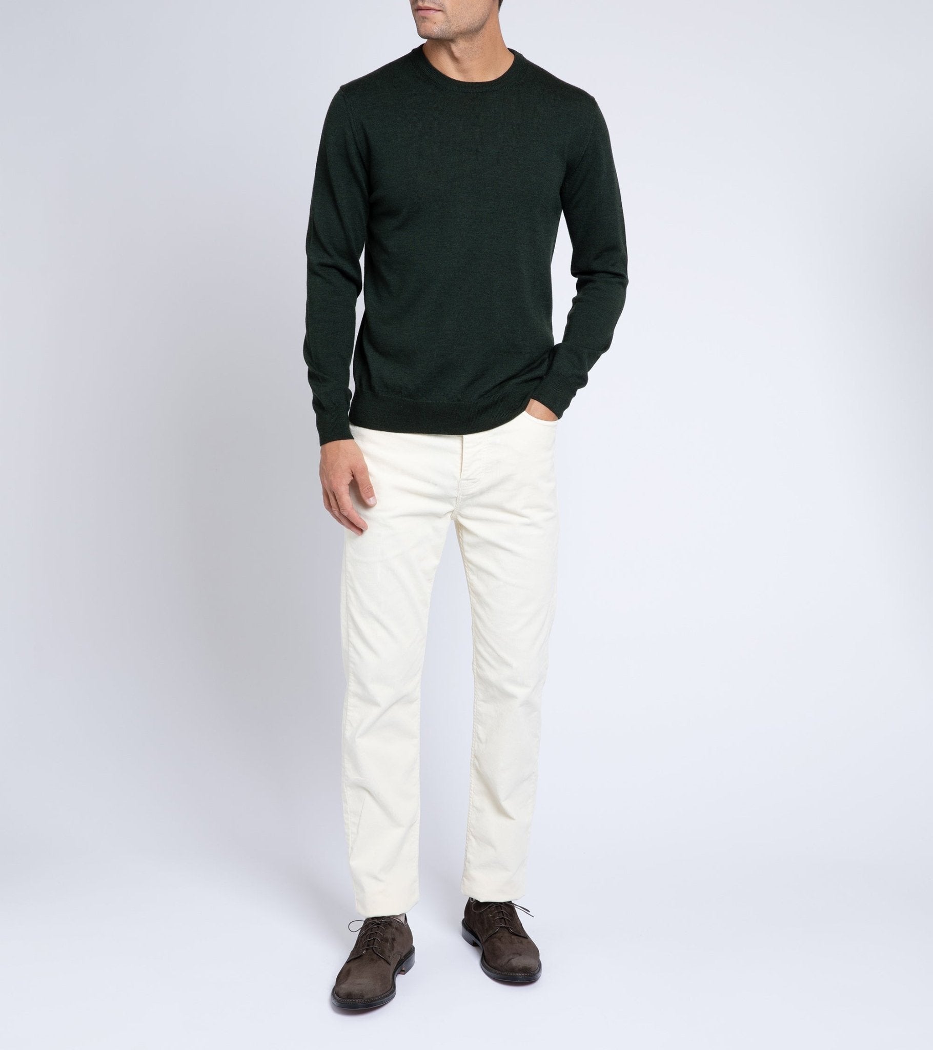 Trunk Harley Merino Crew Neck Sweater: Dark Olive - Trunk Clothiers