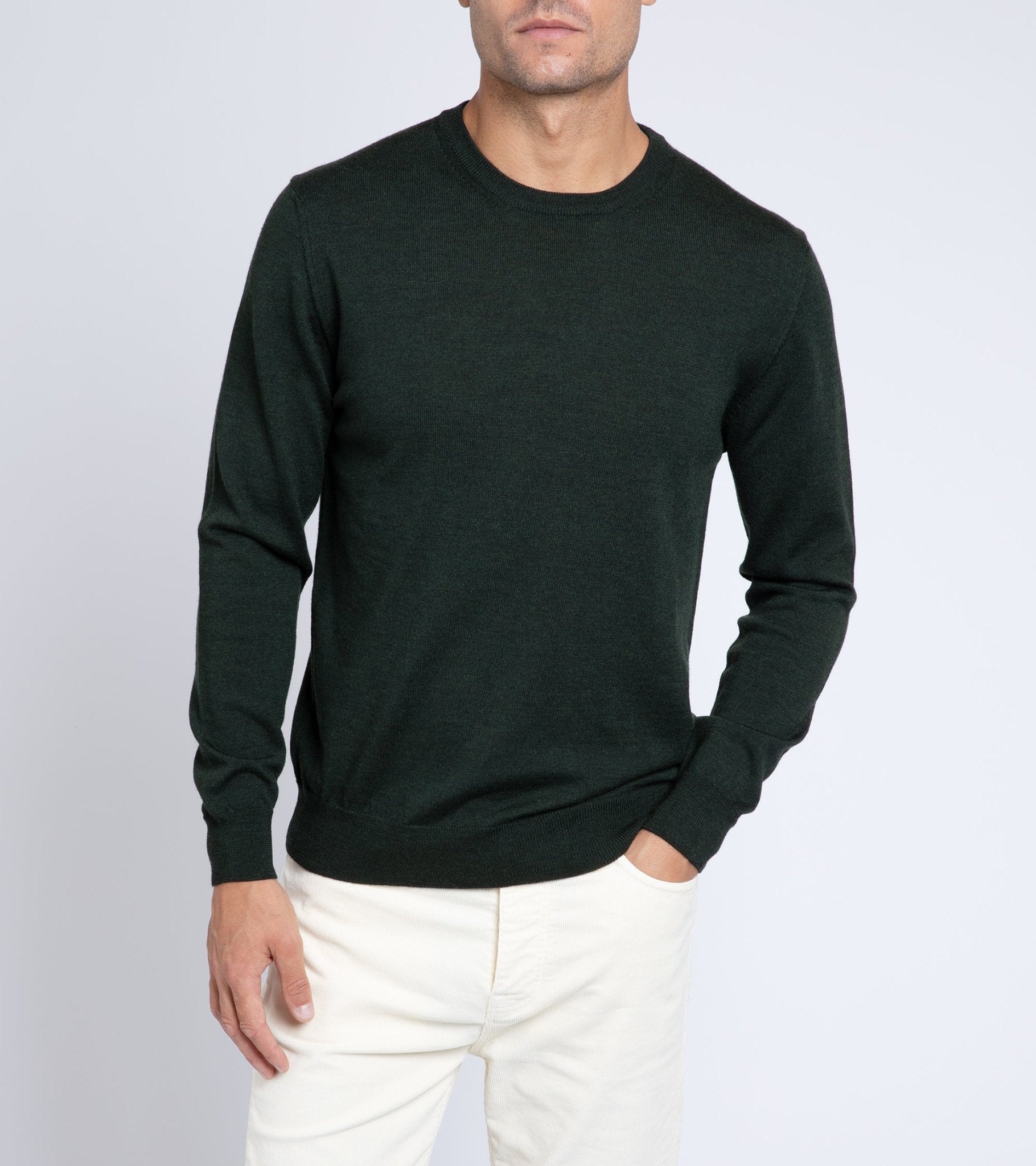 Trunk Harley Merino Crew Neck Sweater: Dark Olive - Trunk Clothiers