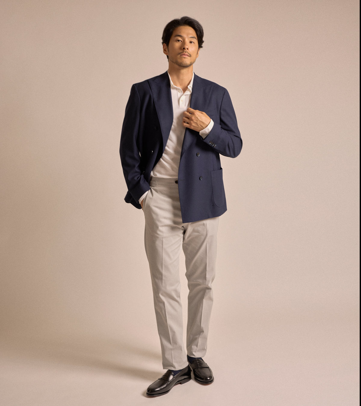 Trunk Webb Tropical Wool Double Breasted Jacket: Navy