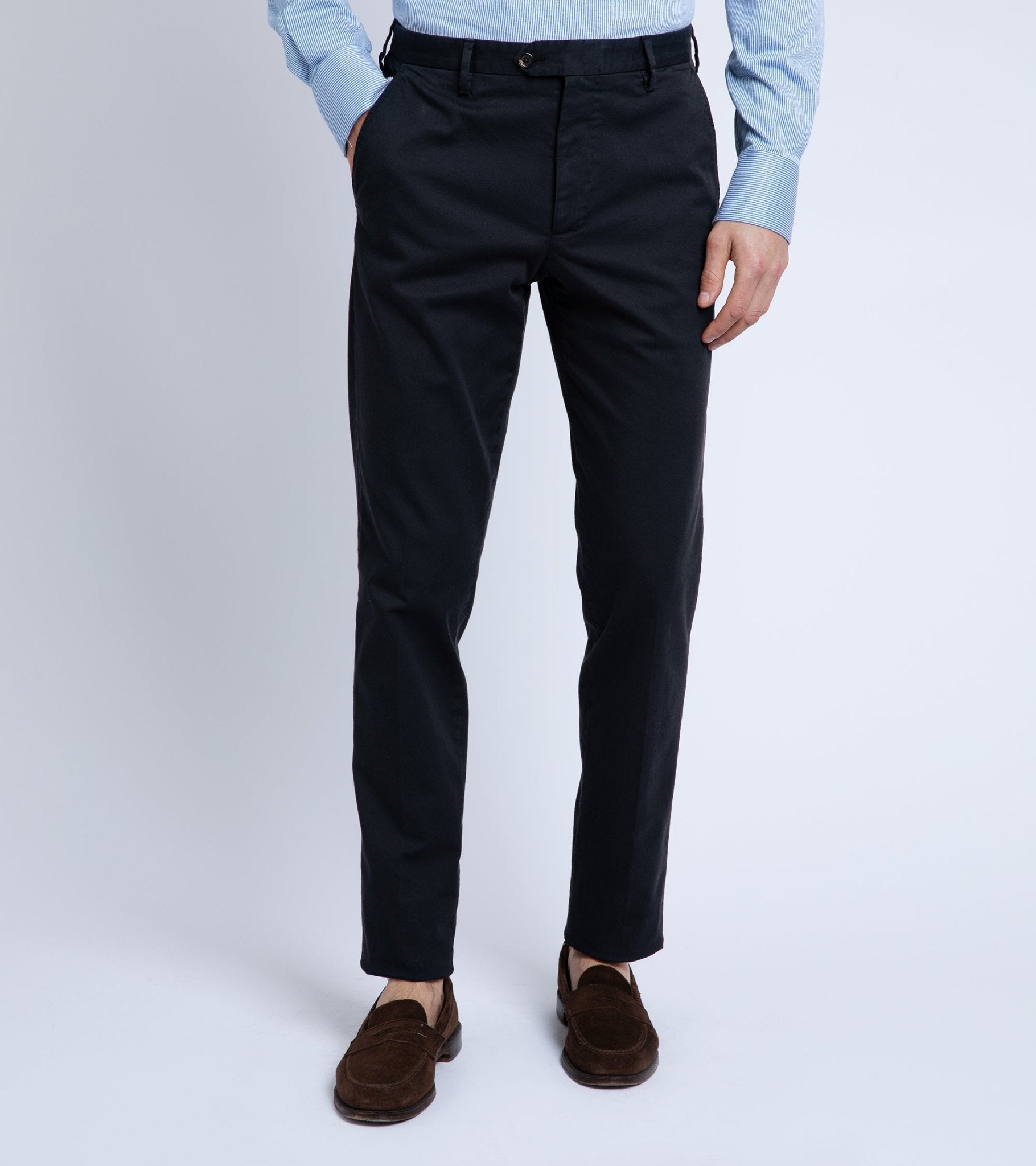 Trunk Welbeck Flat Front Cotton Trousers: Navy - Trunk Clothiers