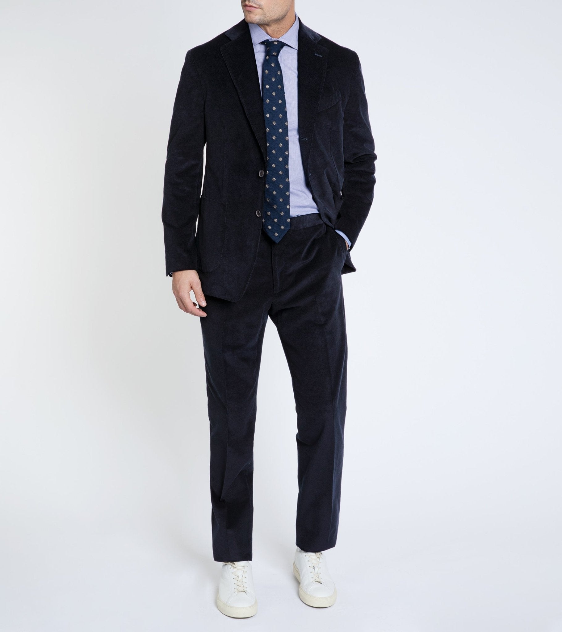 Trunk Wigmore Italian Cotton Needlecord Suit Trousers: Navy - Trunk Clothiers