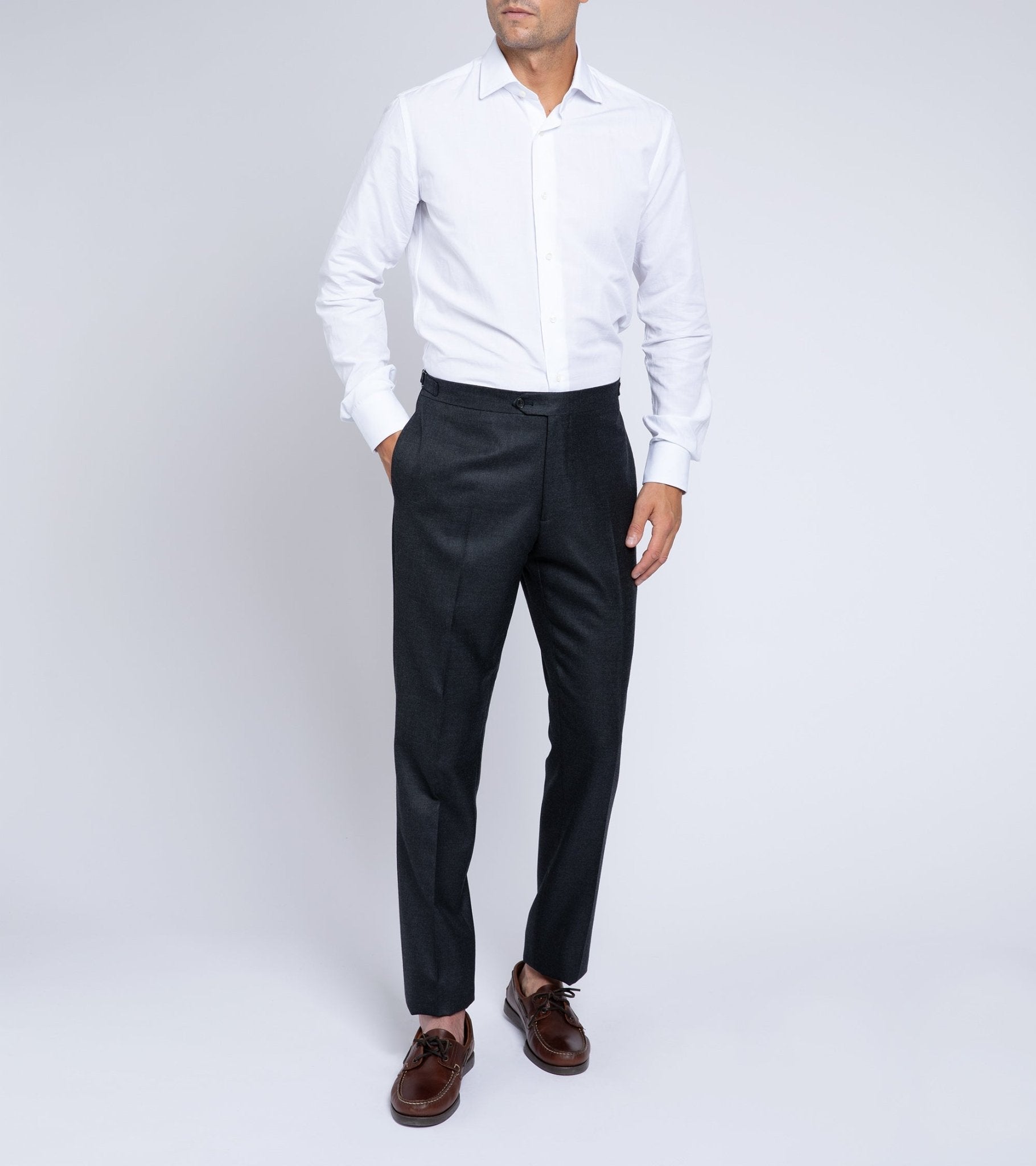 Trunk Wigmore Wool Twill Suit Trousers: Charcoal - Trunk Clothiers