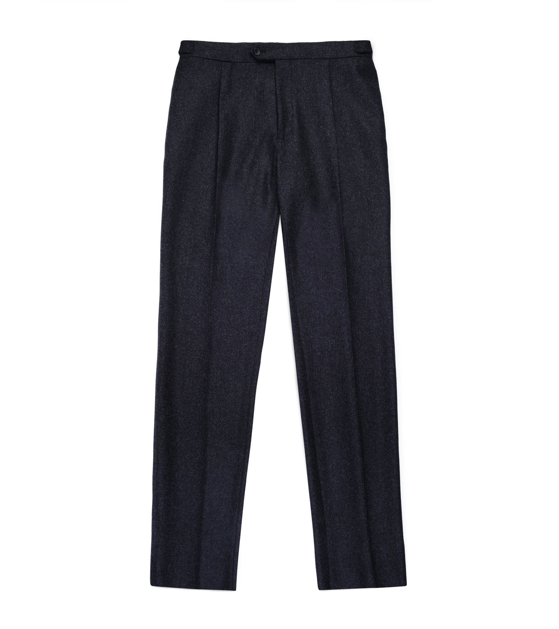 Trunk Winsley Single Pleat Wool Flannel Trousers: Dark Charcoal - Trunk Clothiers