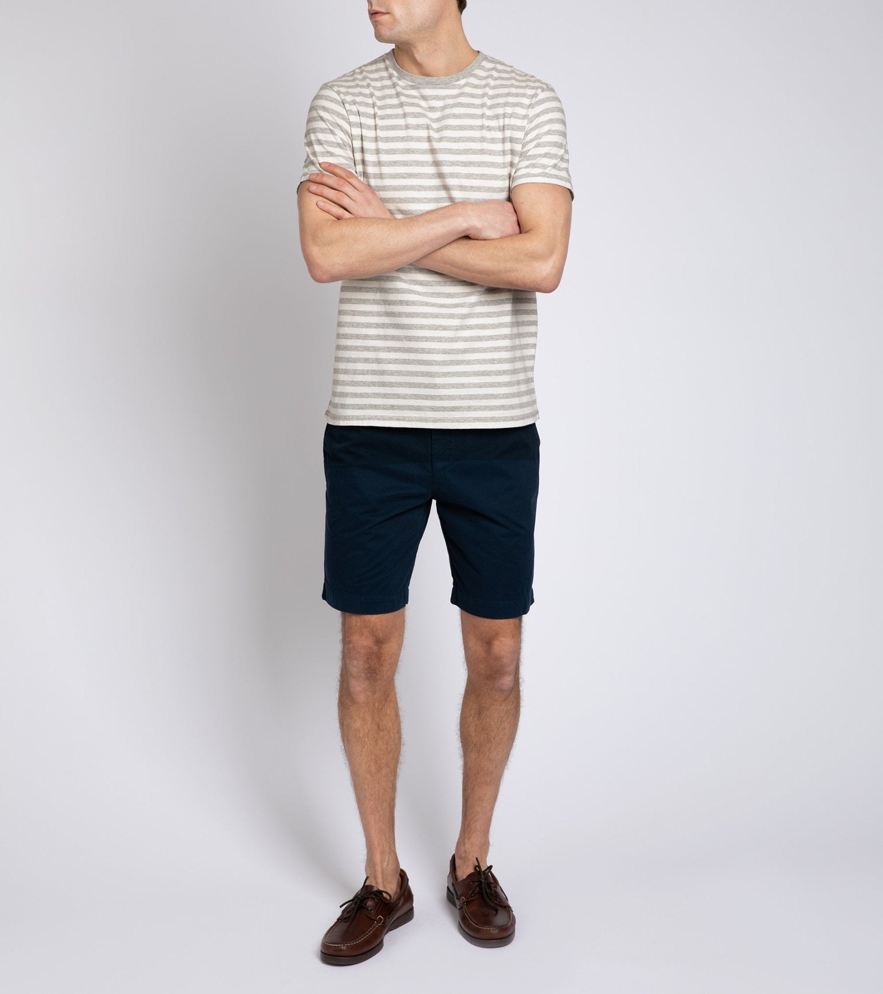 Trunk York Stripe T-Shirt: Ecru/Grey - Trunk Clothiers