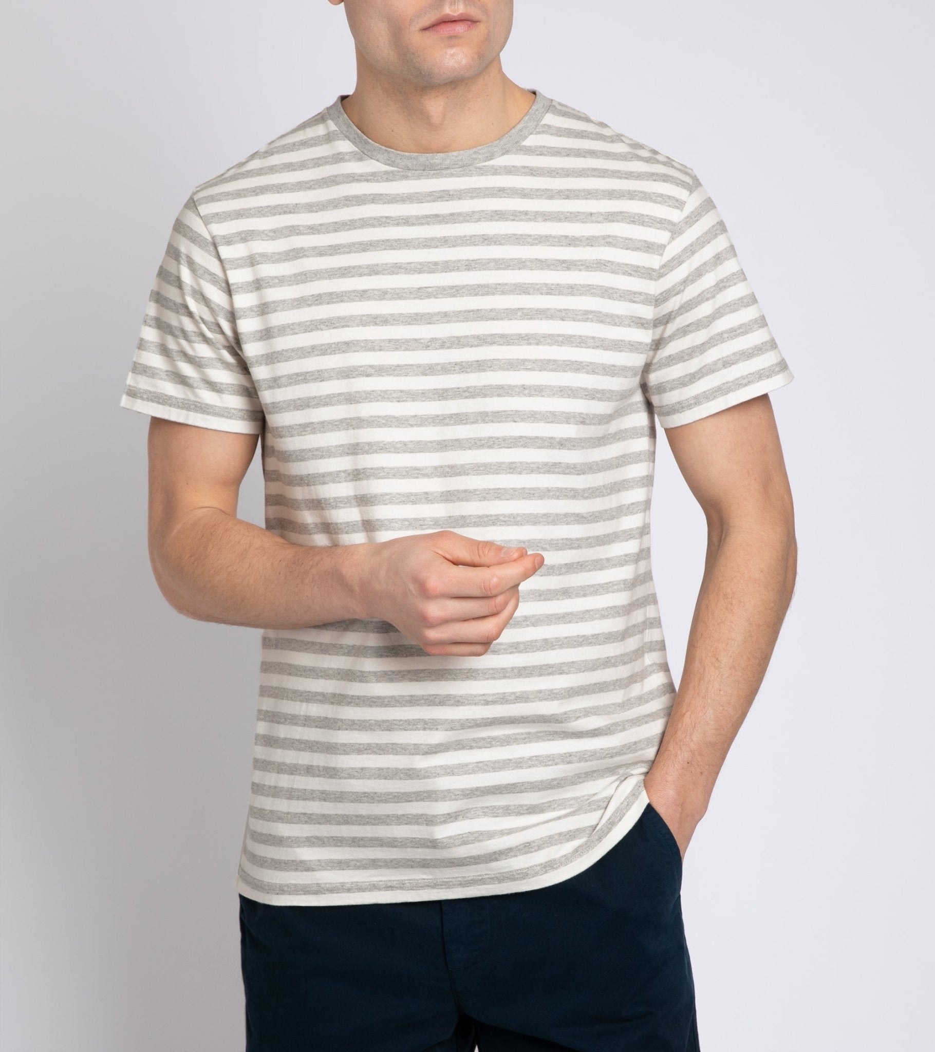Trunk York Stripe T-Shirt: Ecru/Grey - Trunk Clothiers