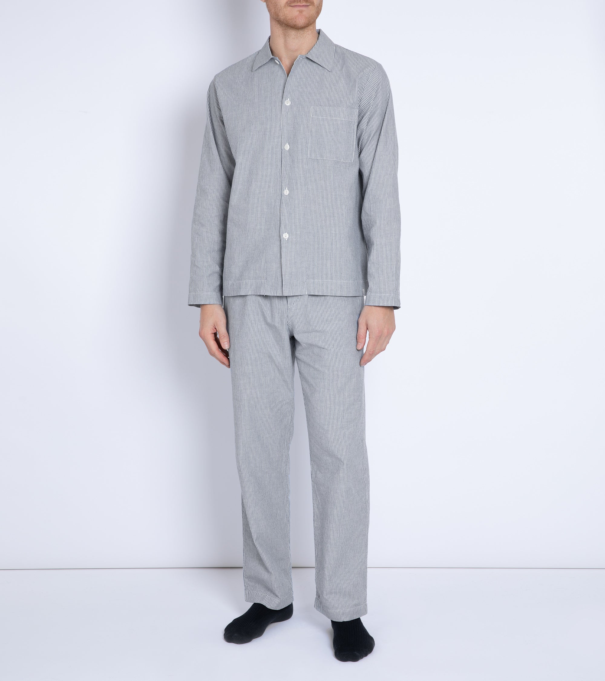 Merz b. Schwanen Relaxed Fit Cotton Pyjama Top: Striped Chambray