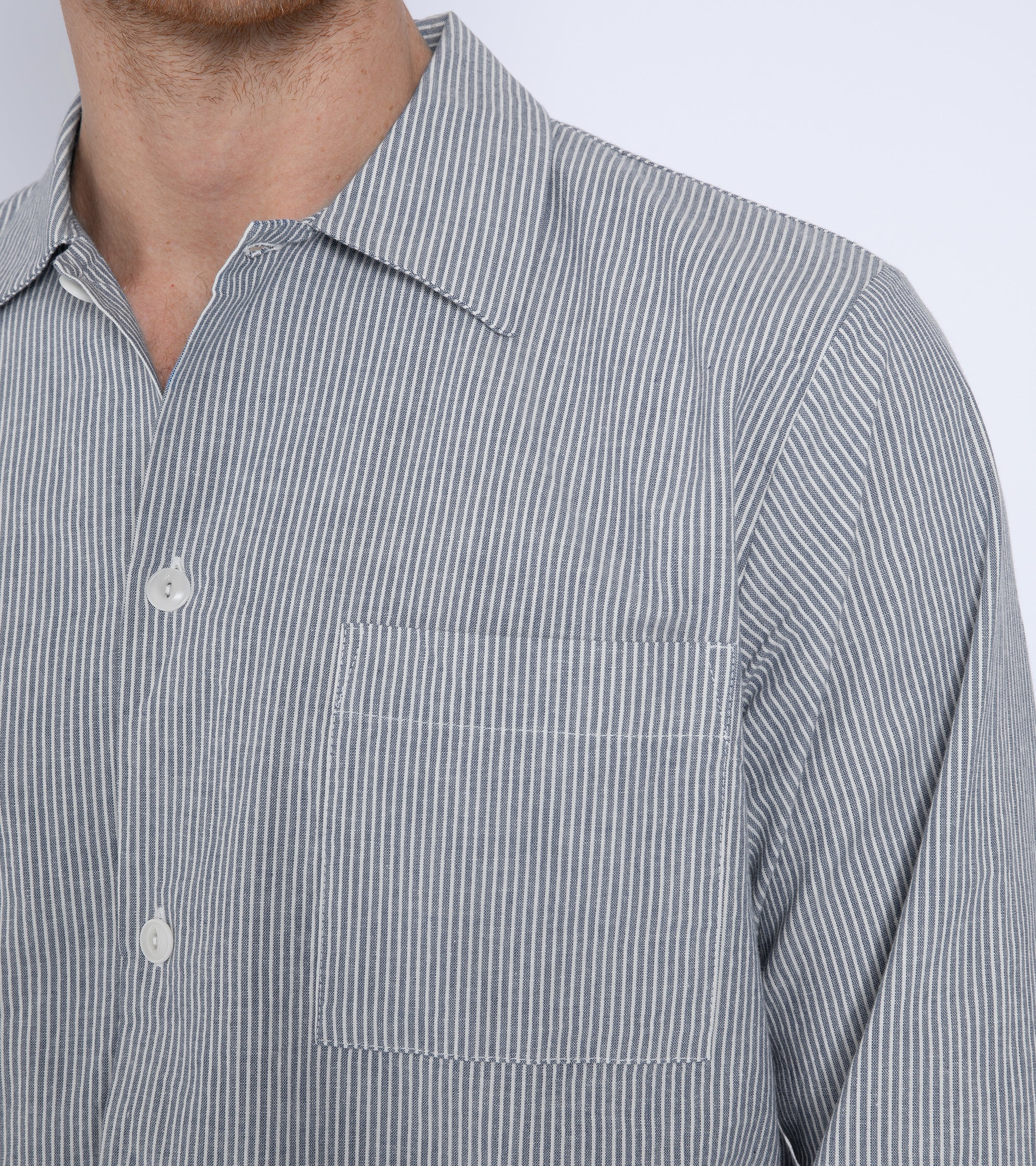 Merz b. Schwanen Relaxed Fit Cotton Pyjama Top: Striped Chambray