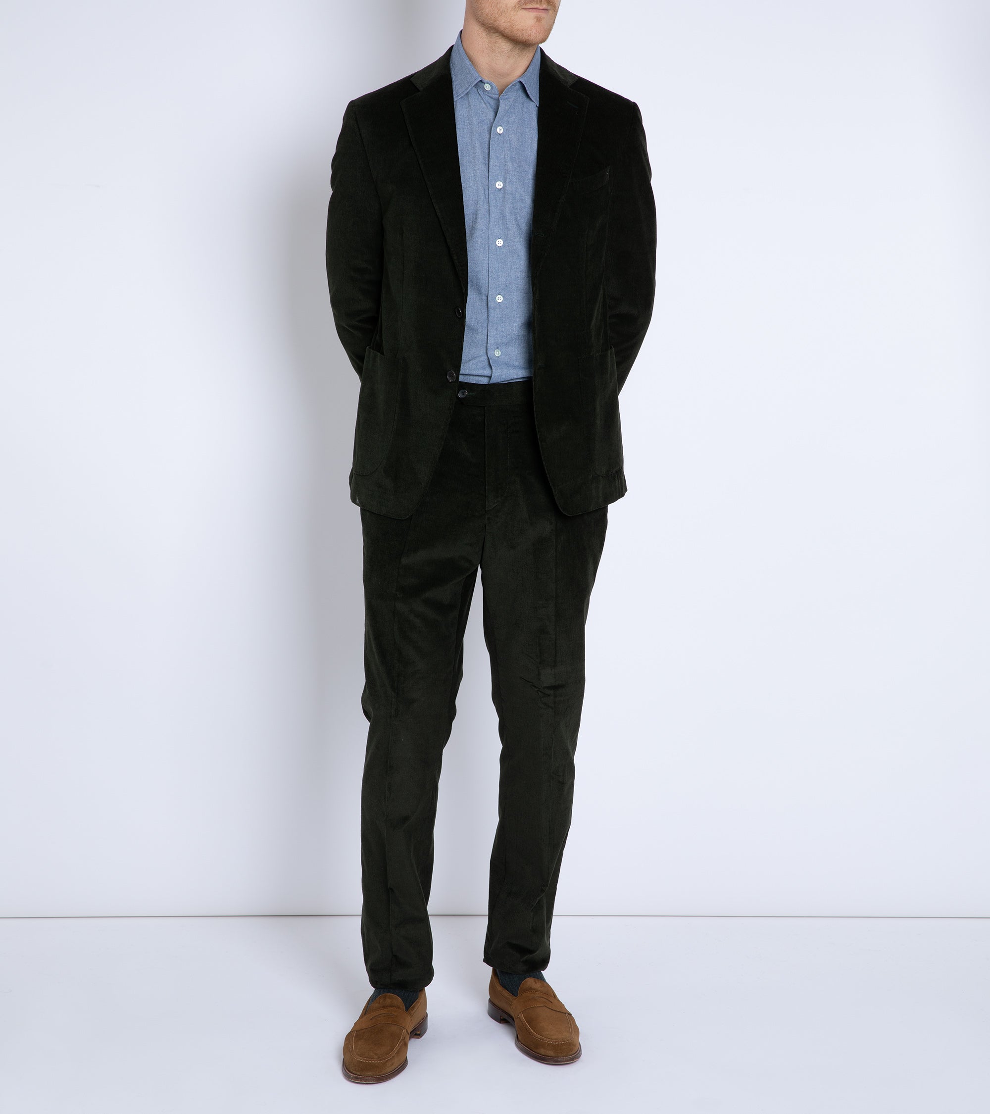 Trunk Wigmore Italian Cotton Needlecord Suit Trousers: Green