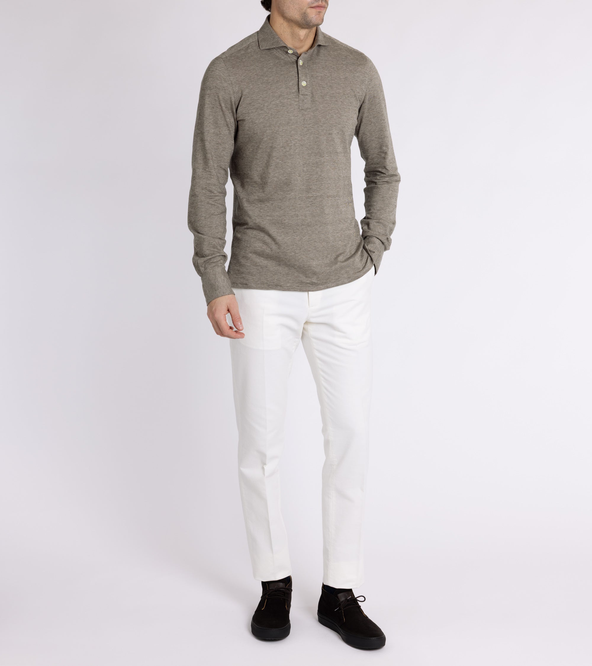 Finamore Orlando Cotton Cashmere Polo Shirt: Biscuit