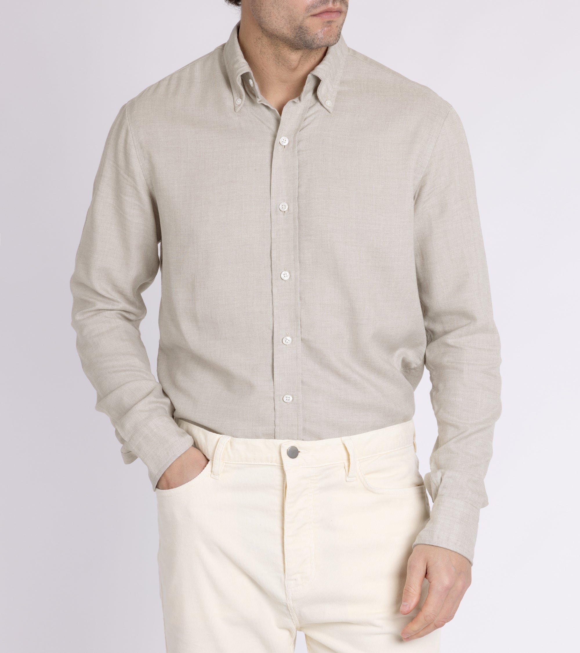 Salvatore Piccolo Modal Wool Button Down Shirt: Sand