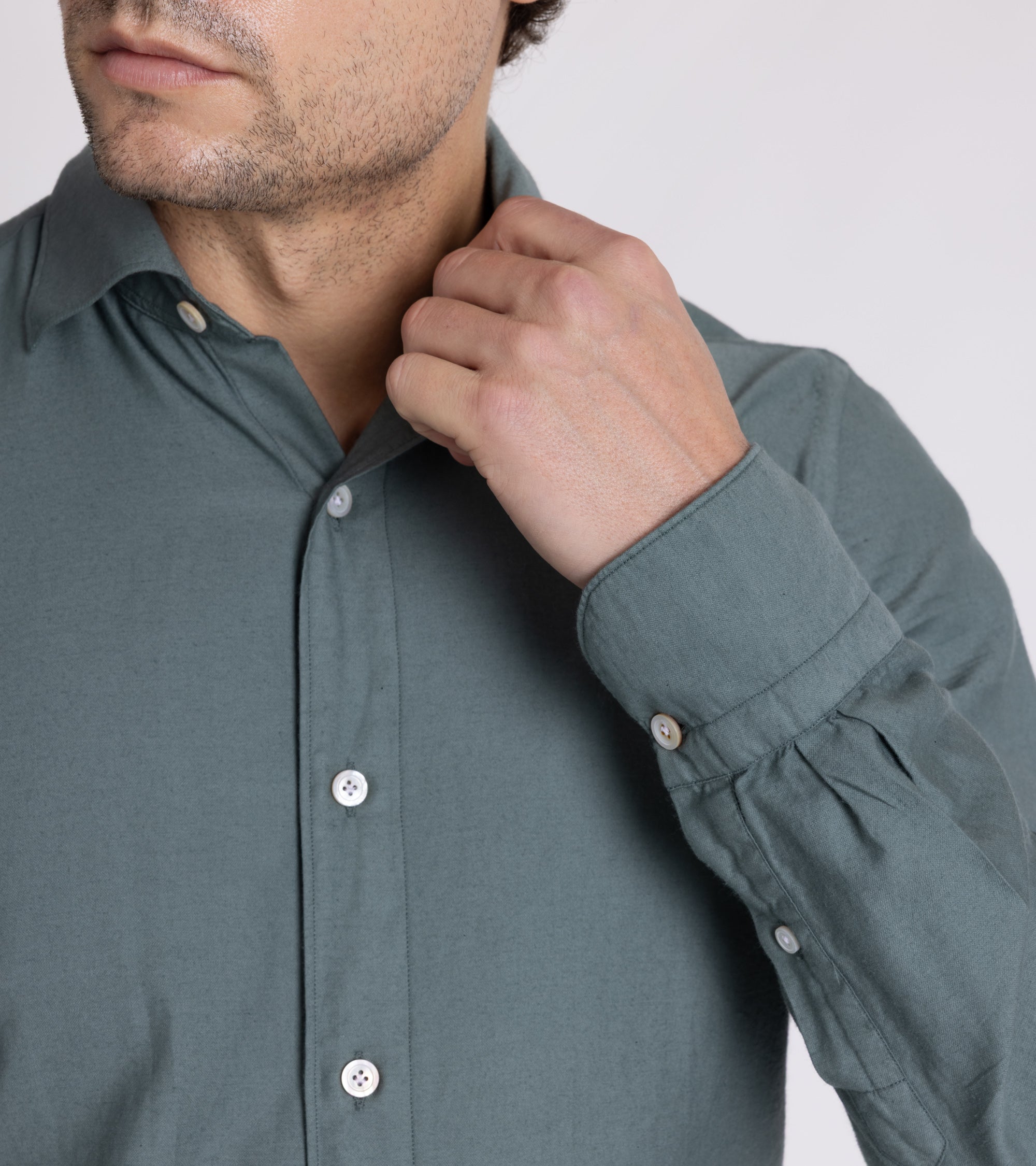 Finamore Gaeta Cotton Cashmere Luigi Carlo Riva Shirt: Olive