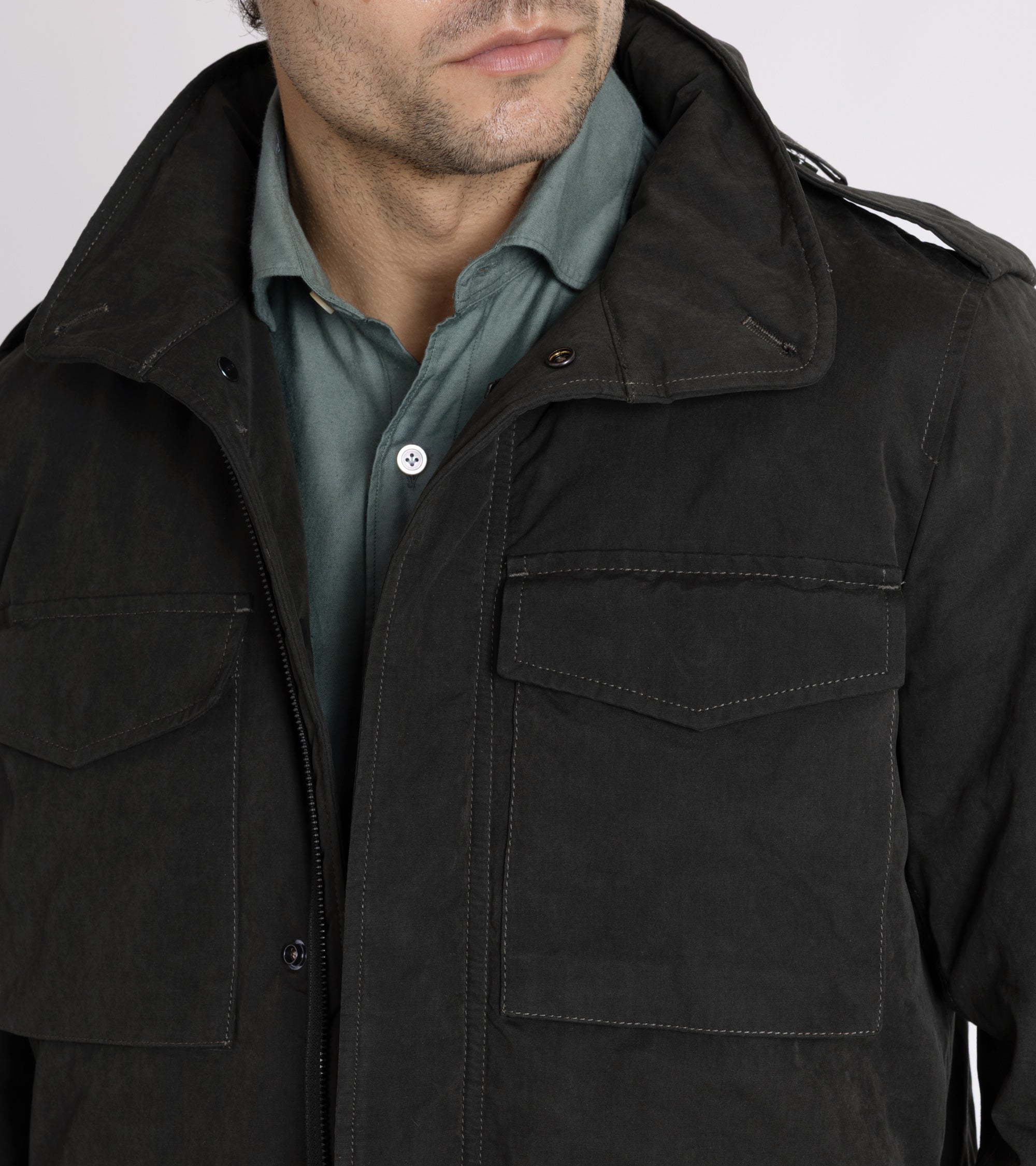 Aspesi Mini Field Dry Wax Cotton Padded Jacket: Dark Green