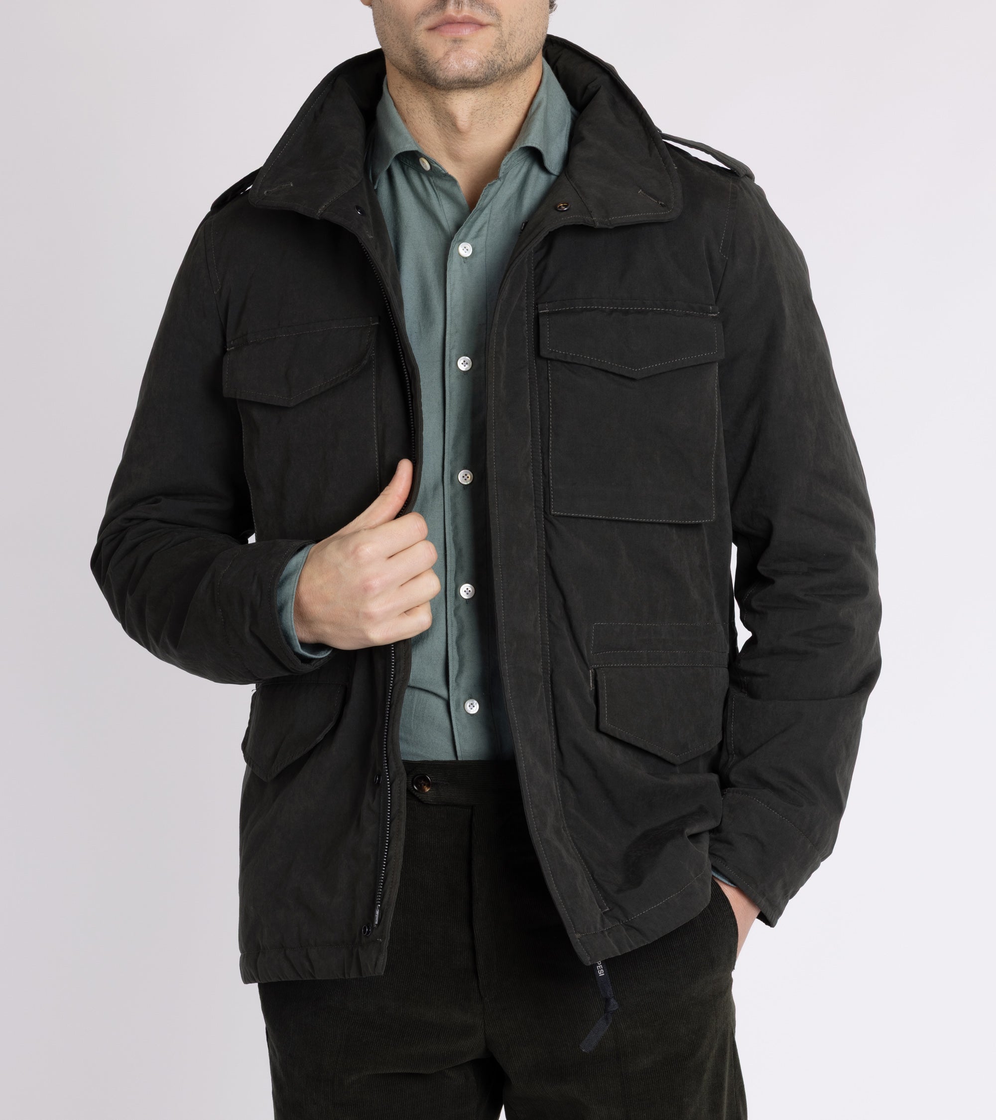 Aspesi Mini Field Dry Wax Cotton Padded Jacket: Dark Green