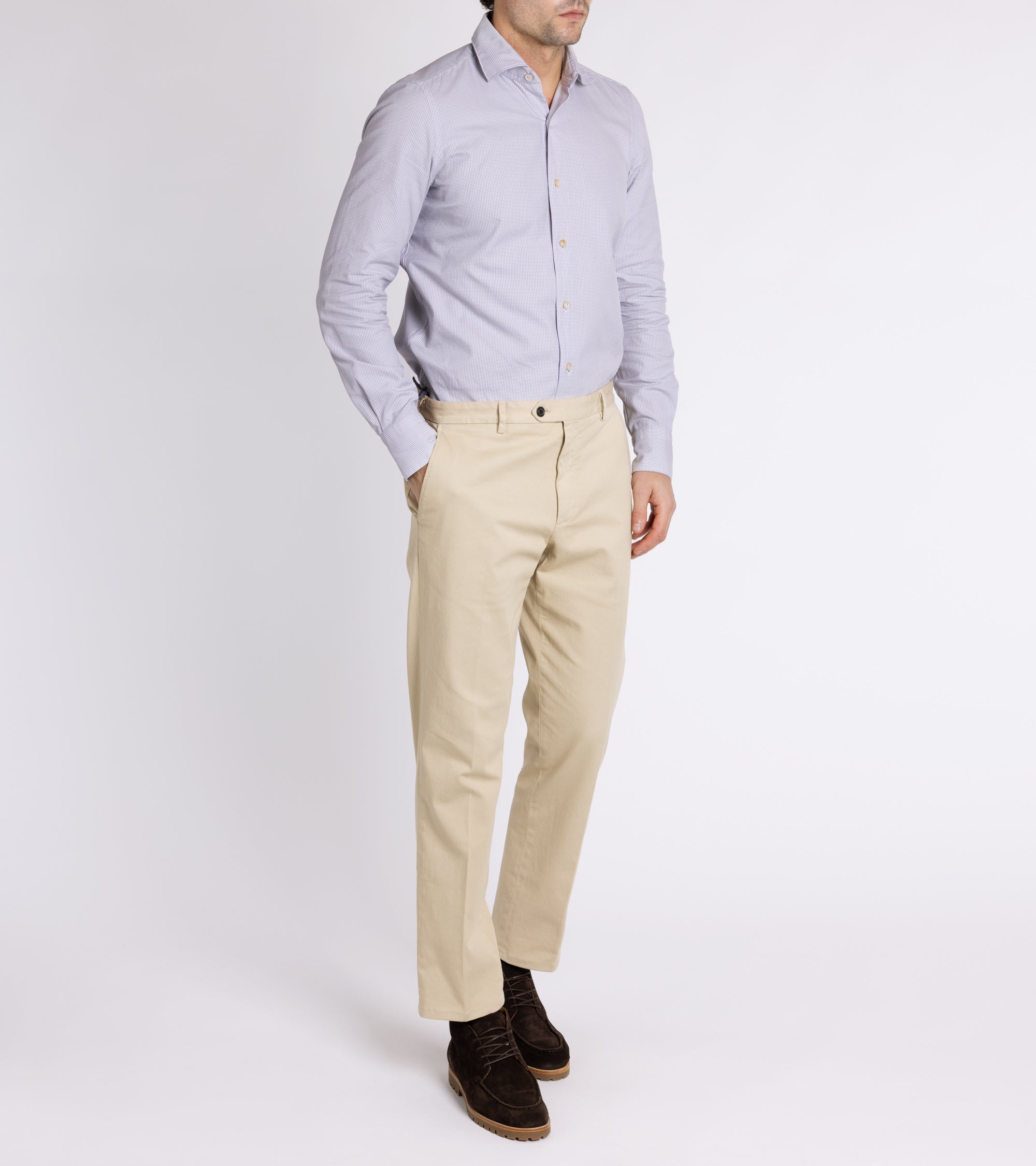 Finamore Gaeta Brushed Micro Check Flannel Luigi Sport Shirt: Grey