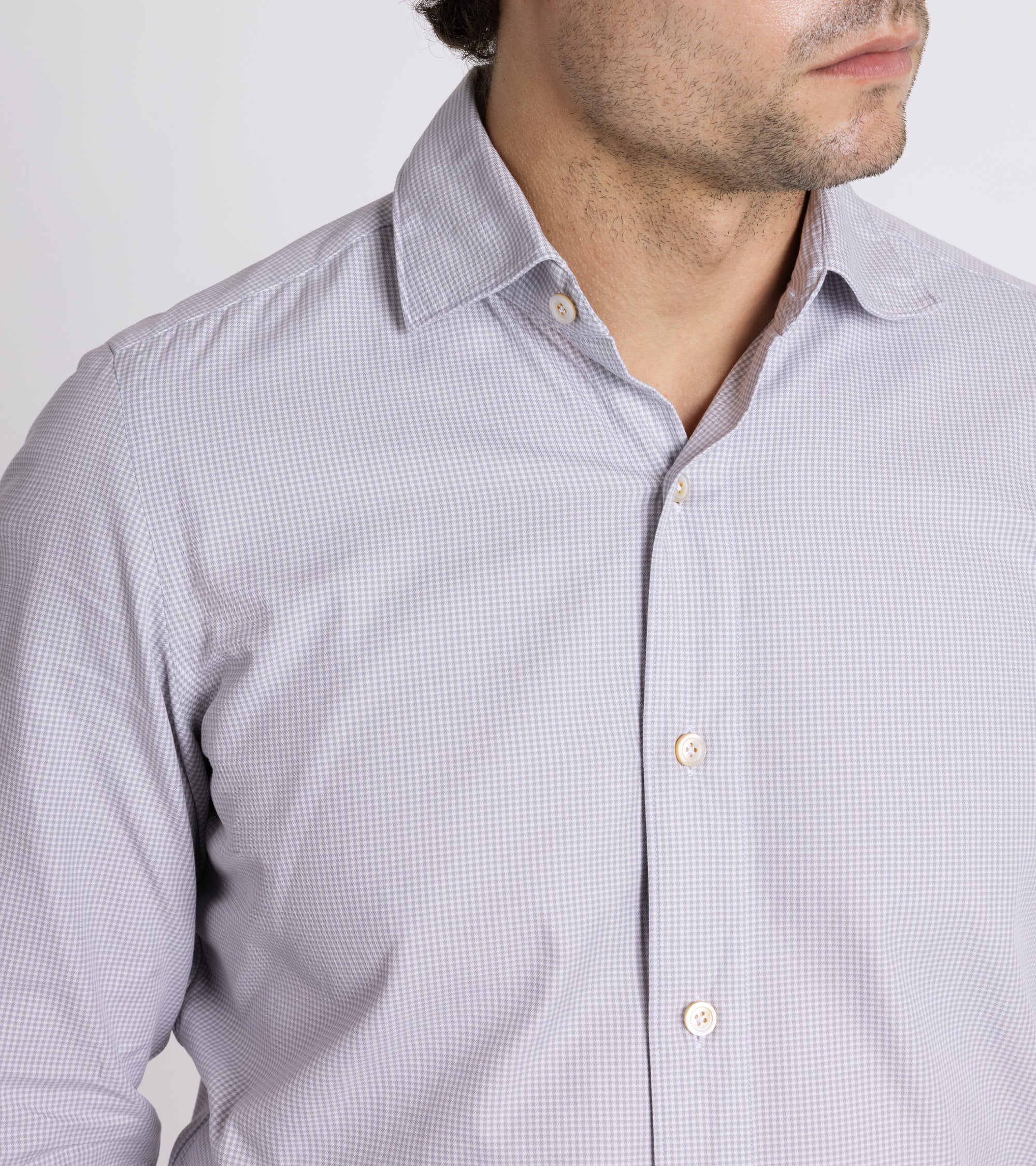 Finamore Gaeta Brushed Micro Check Flannel Luigi Sport Shirt: Grey